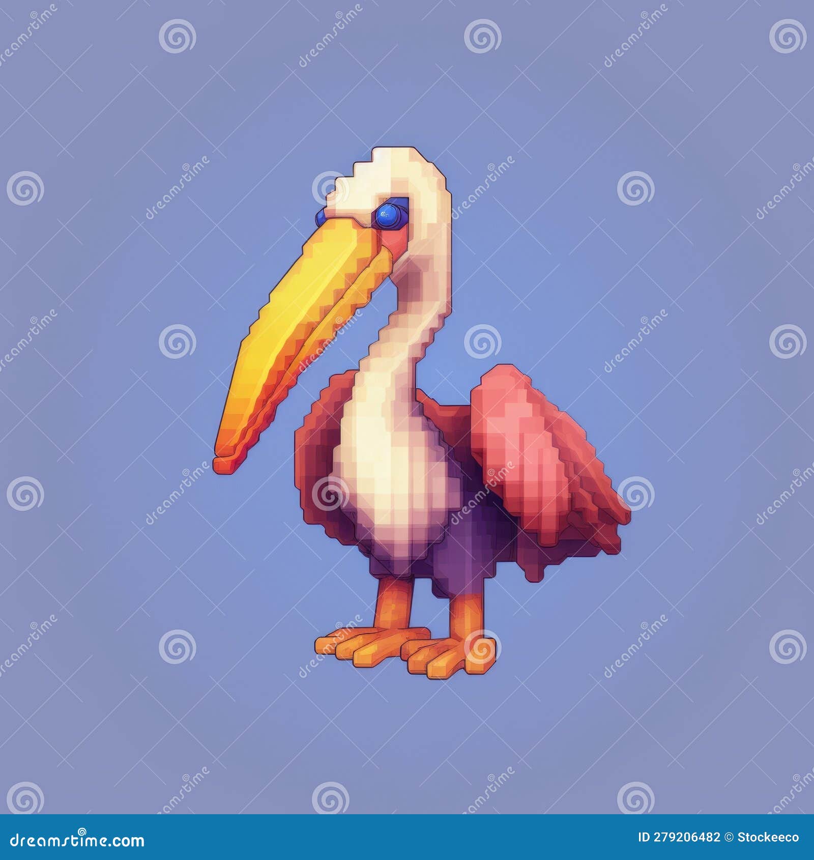 Creating a Cute Pelican Character in Minecraft Using Pixel Art Stock