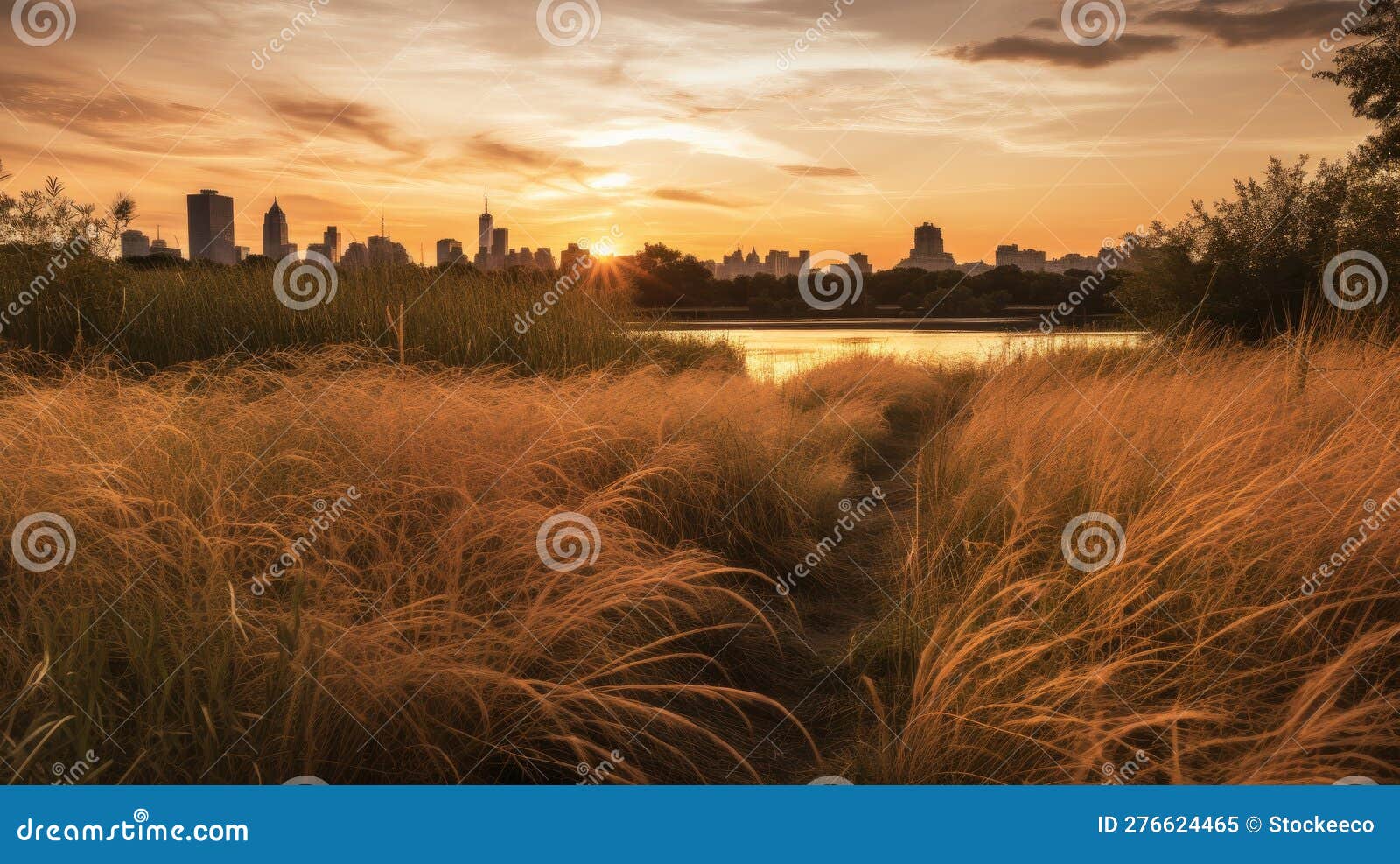 creating hindu art of central park's jackie kennedy onassis reservoir dog park at sunset