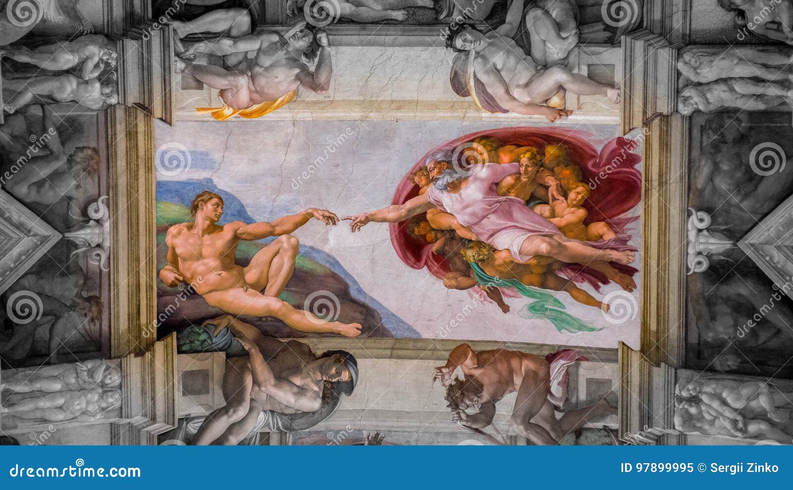 Creation Of Adam Work On The Ceiling Of In Sistine Chapel In
