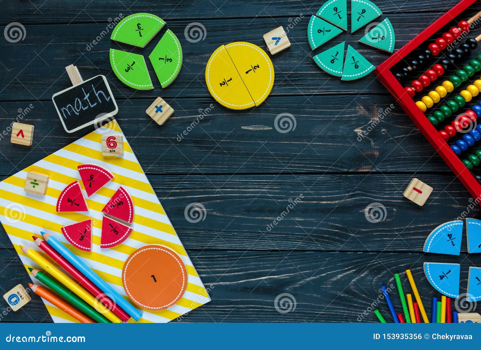 Creative Ð¡olorful Math Fractions on Dark Background. Interesting Funny Math  for Kids Stock Photo - Image of children, equipment: 153935356