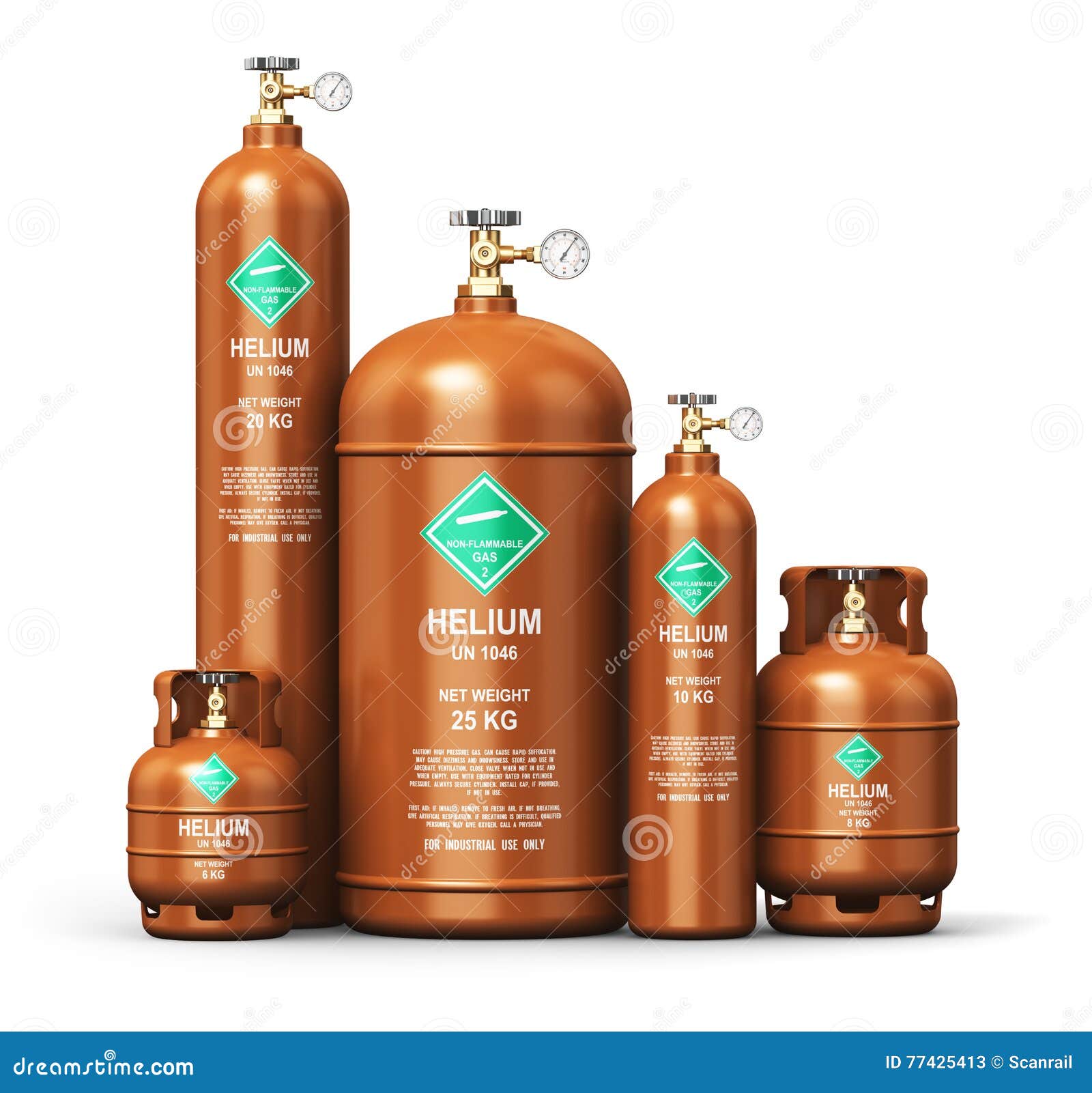 Set of Different Liquefied Helium Industrial Gas Containers Stock