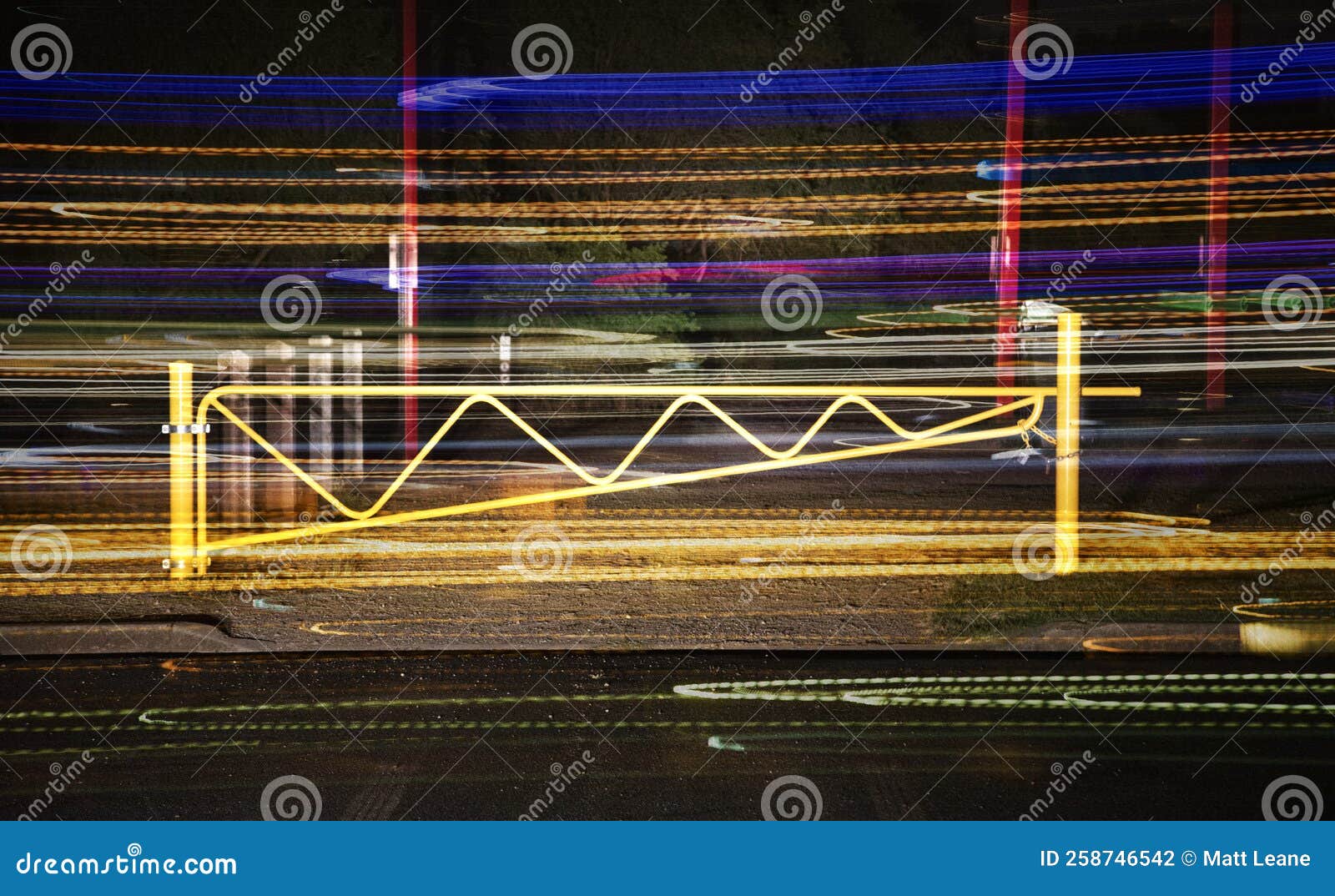 double exposure image of colourful light streaks and golden gate, near the location of actor harrison ford