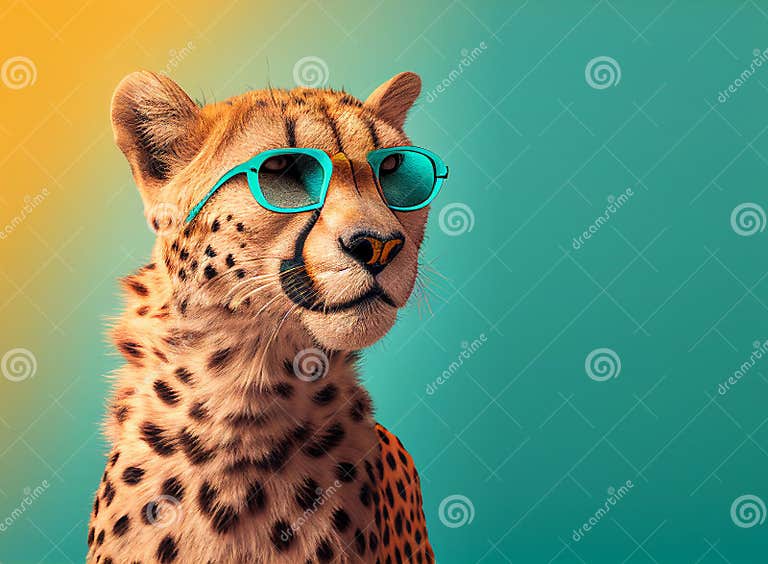 Cheetah in Sunglass Shade Glasses Isolated on Solid Pastel Background ...