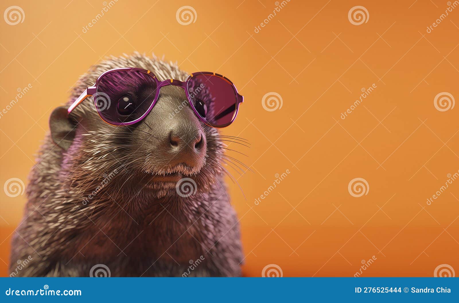 creative animal concept. mole in sunglass shade glasses  on solid pastel background. copy space text generative ai