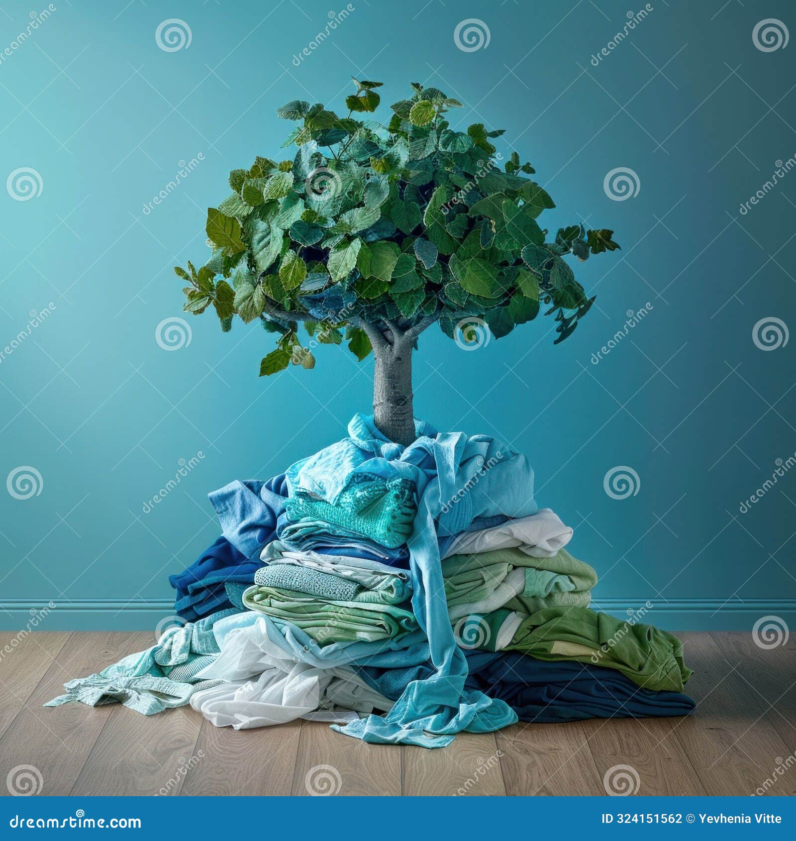 creative arrangement of clothes on tree-like structure. generative ai
