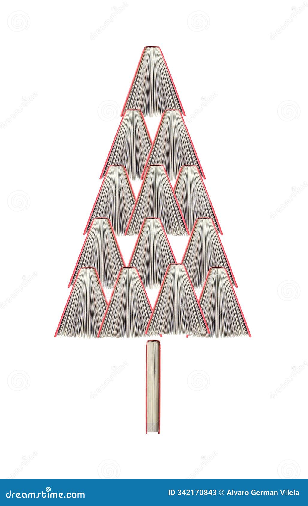 a creative arrangement of open books forming a christmas tree.