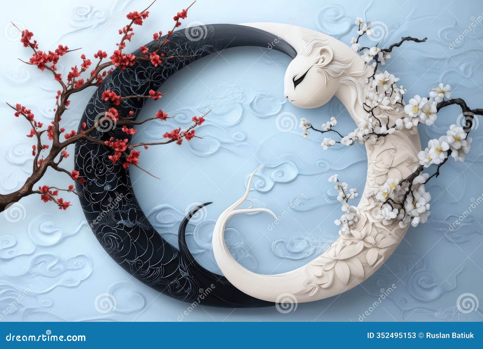 creative banner: yin-yang , harmonious contrast, balanced energy, spiritual duality, artistic , minimalist