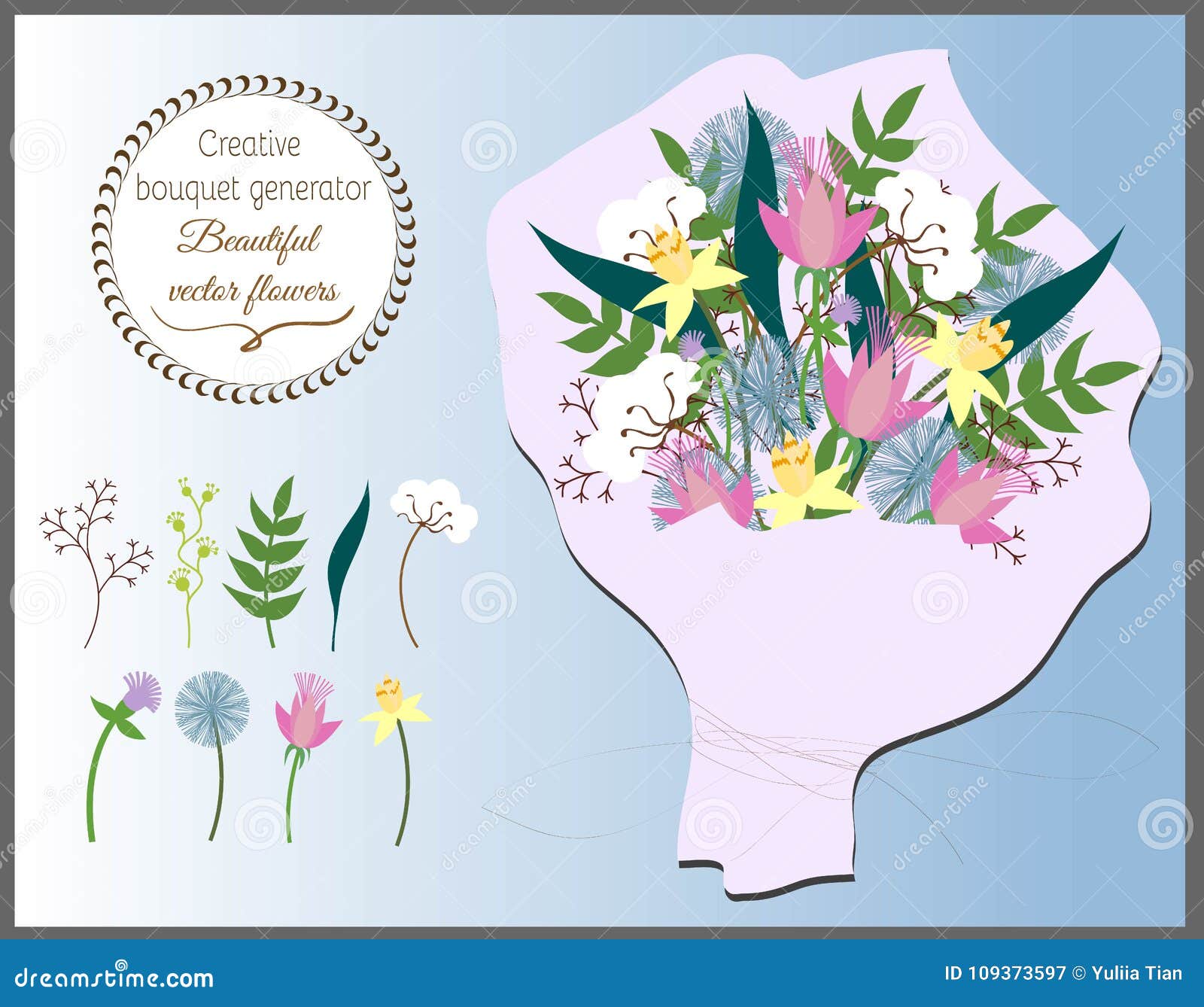 Creative Bouquet Generator. Set of Vector Flowers. Stock Vector