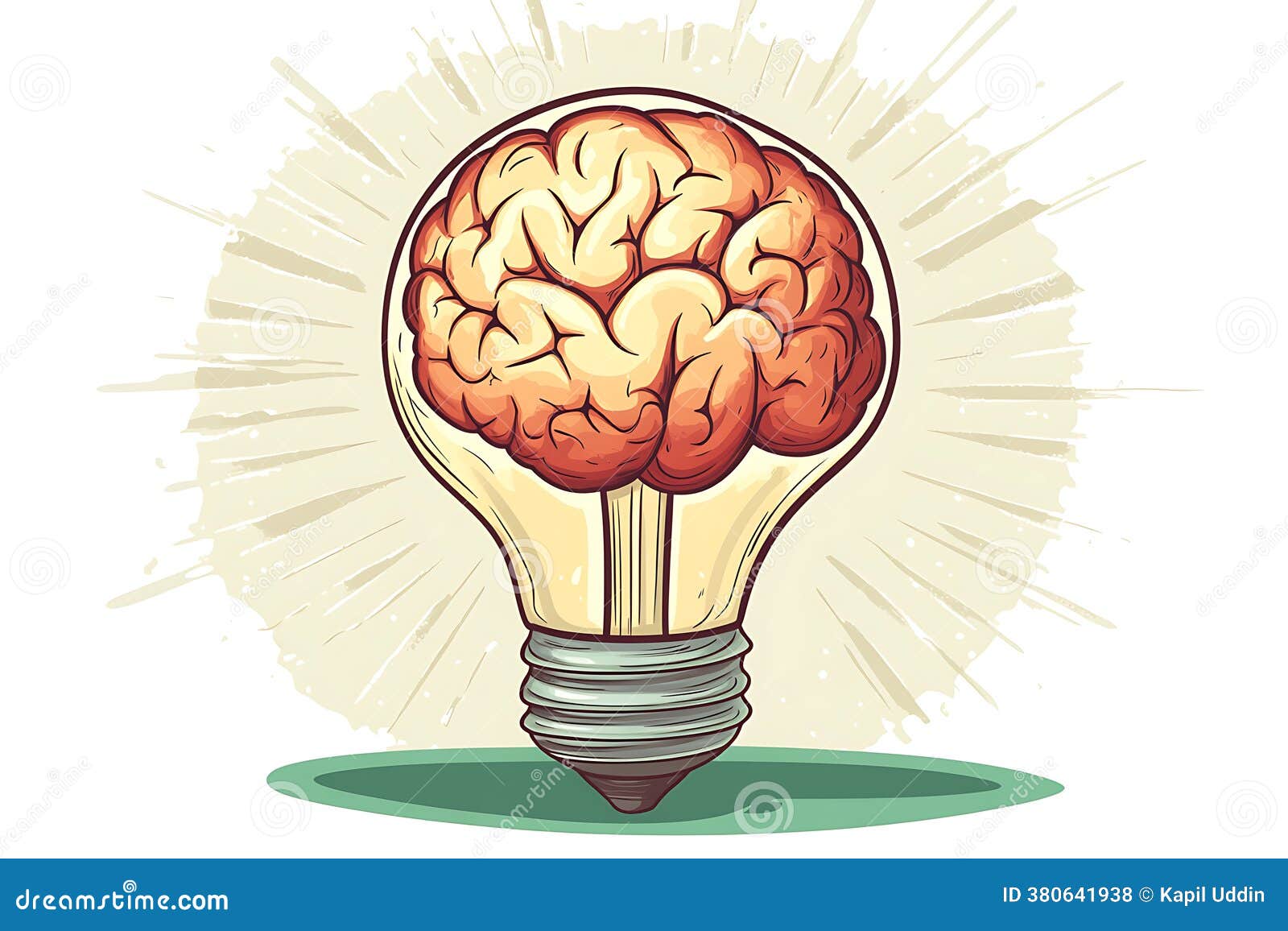 Brain glowing inside a lightbulb symbolizing creative ideas and innovation