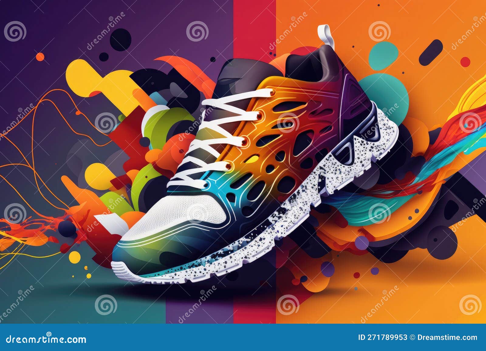 Creative Bright Colorful Sneakers on Abstract Background. Sport ...
