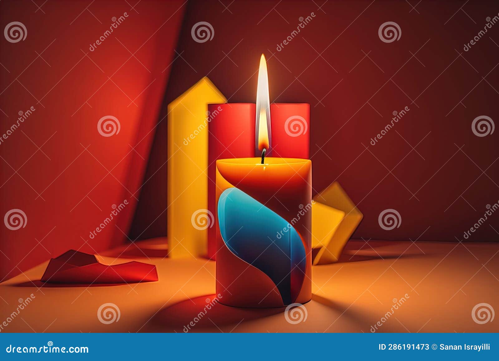 Creative Burning Candle on a Wooden Background. Ai Generative Stock
