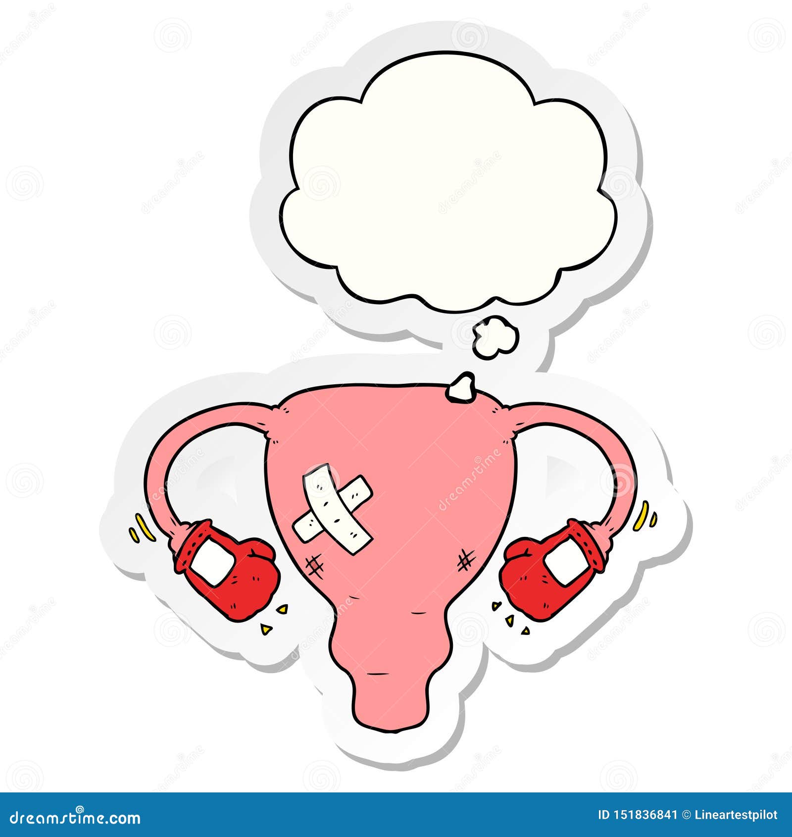 A Creative Cartoon Beat Up Uterus with Boxing Gloves and Thought Bubble ...