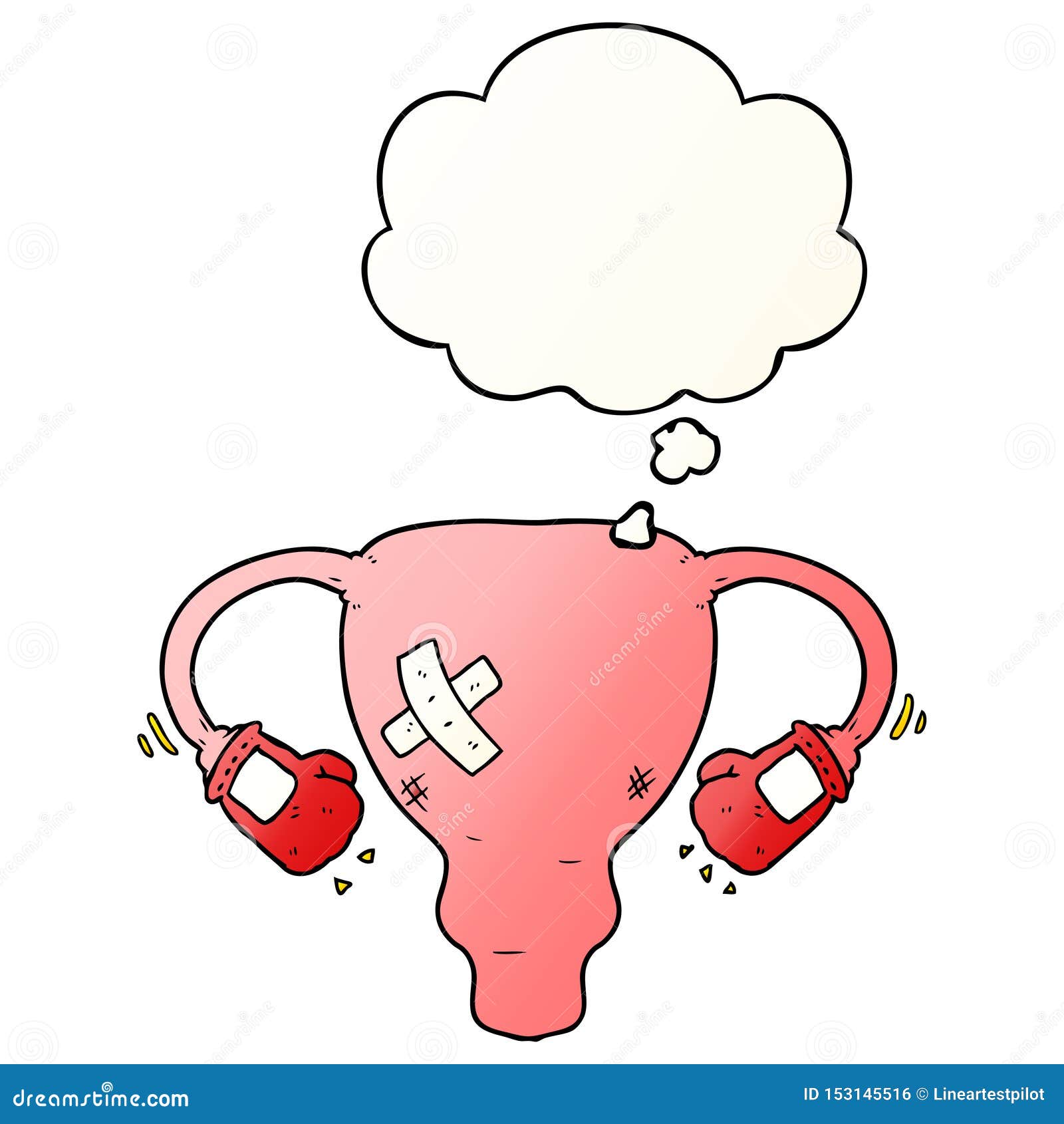 A Creative Cartoon Beat Up Uterus with Boxing Gloves and Thought Bubble ...
