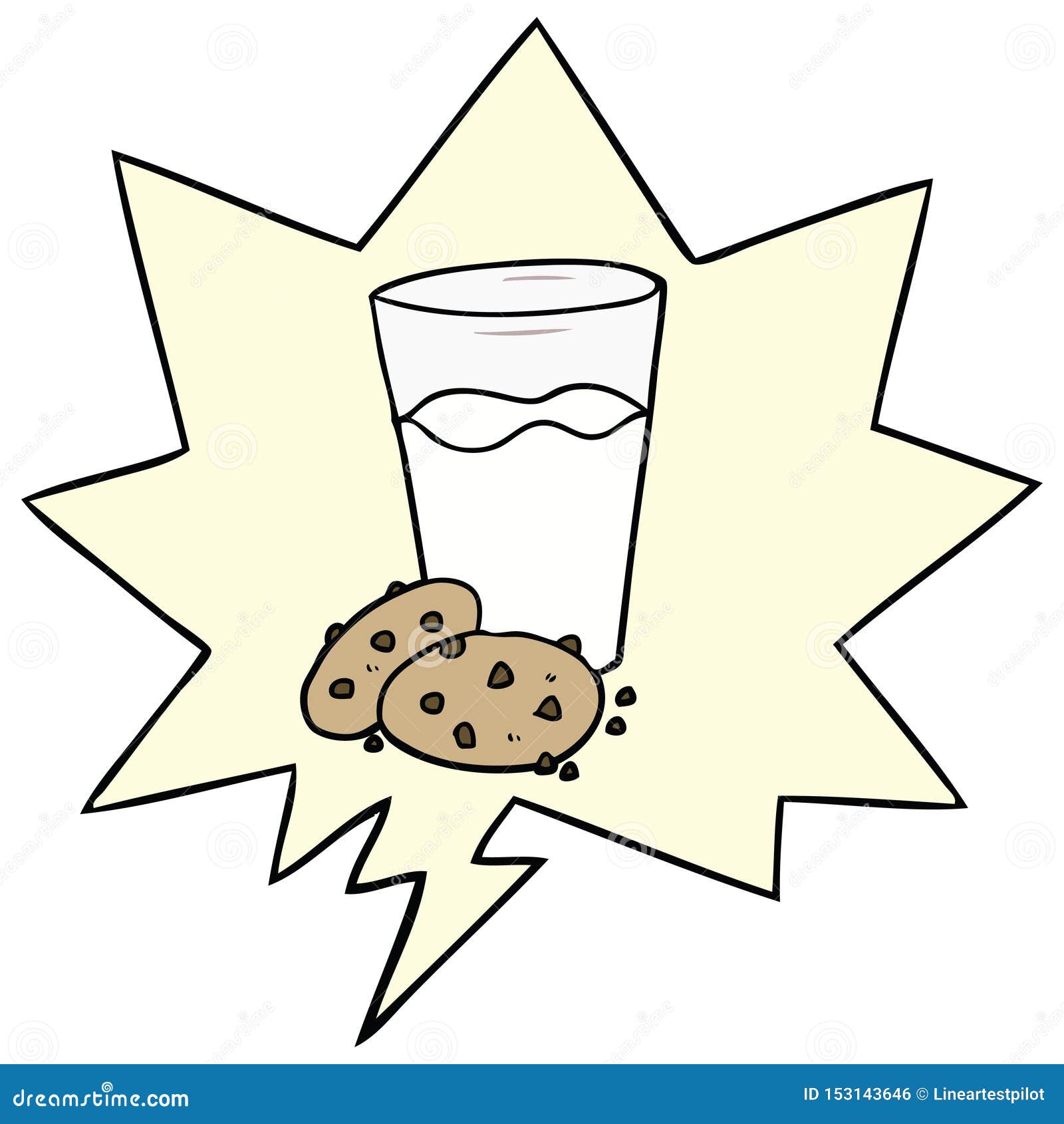 A Creative Cartoon Cookies and Milk and Speech Bubble Stock Vector