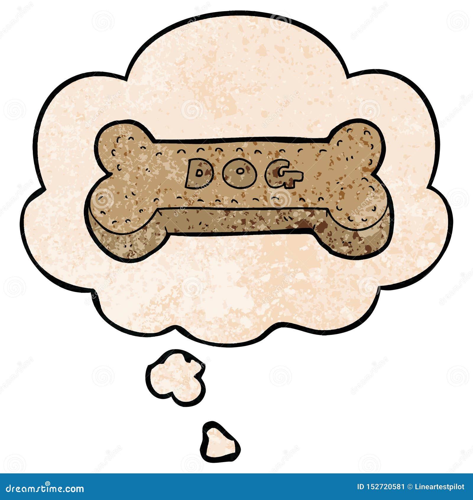 A Creative Cartoon Dog Biscuit and Thought Bubble in Grunge Texture