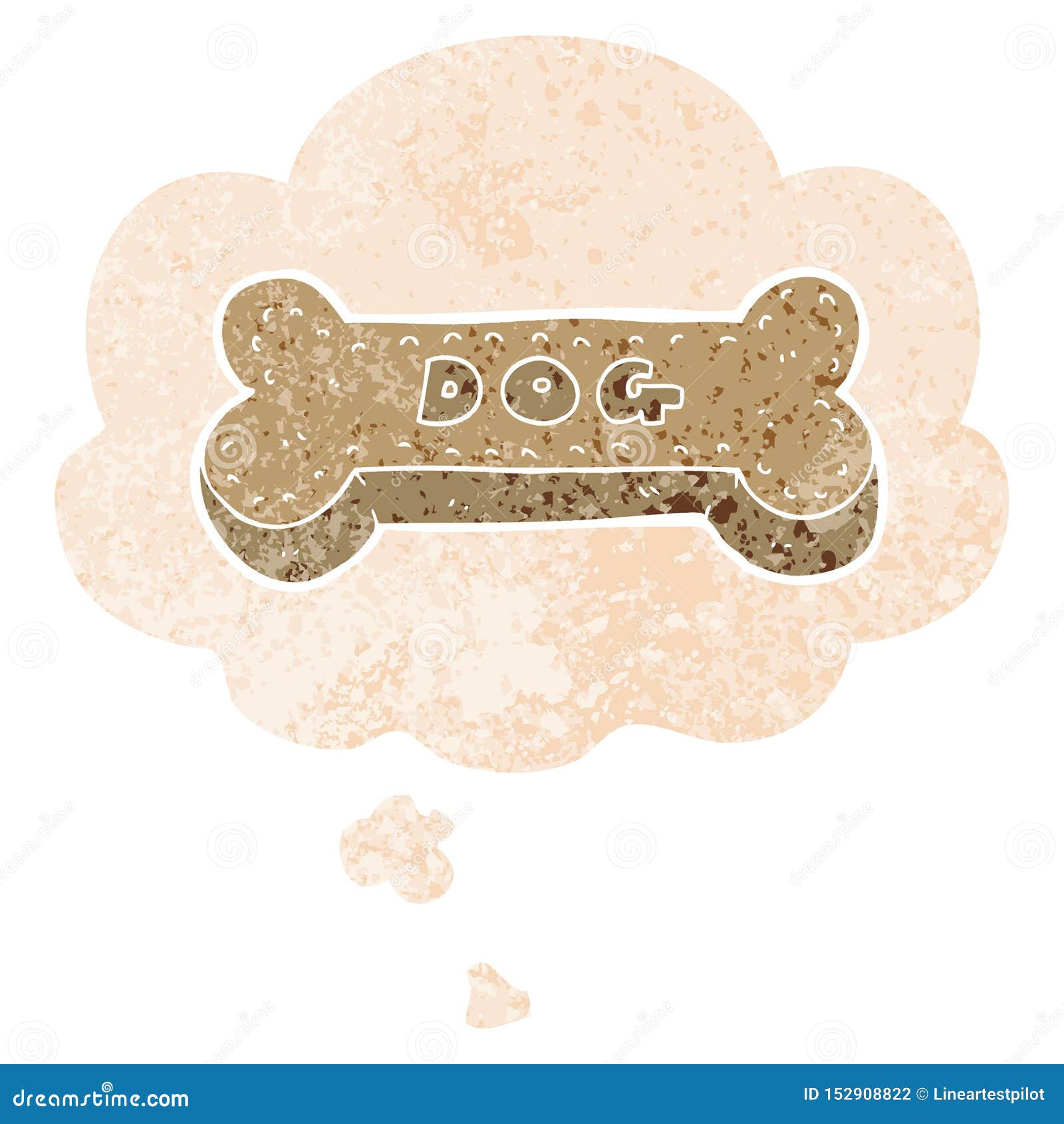 A Creative Cartoon Dog Biscuit and Thought Bubble in Retro Textured