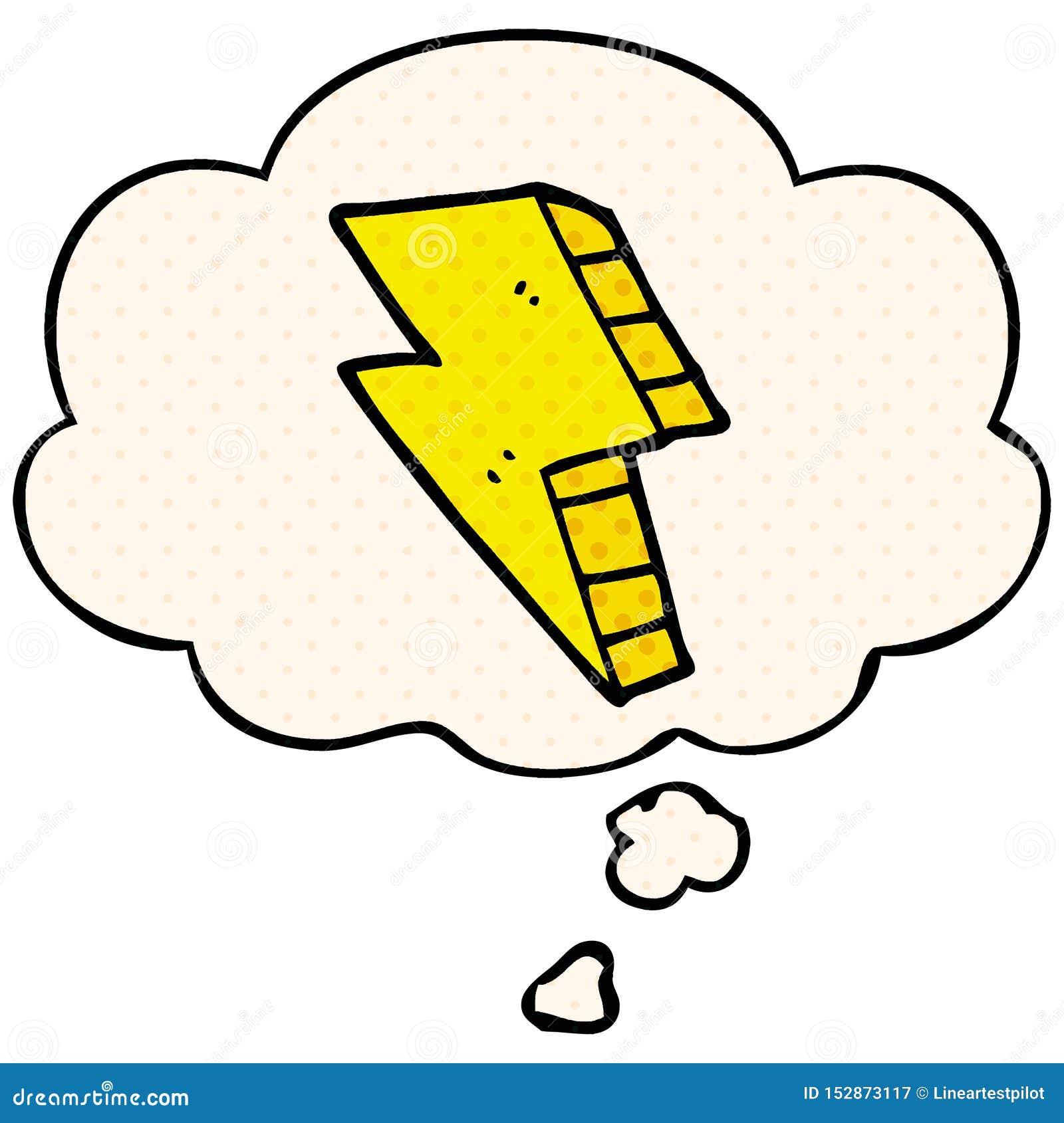 A Creative Cartoon Lightning Bolt and Thought Bubble in Comic Book