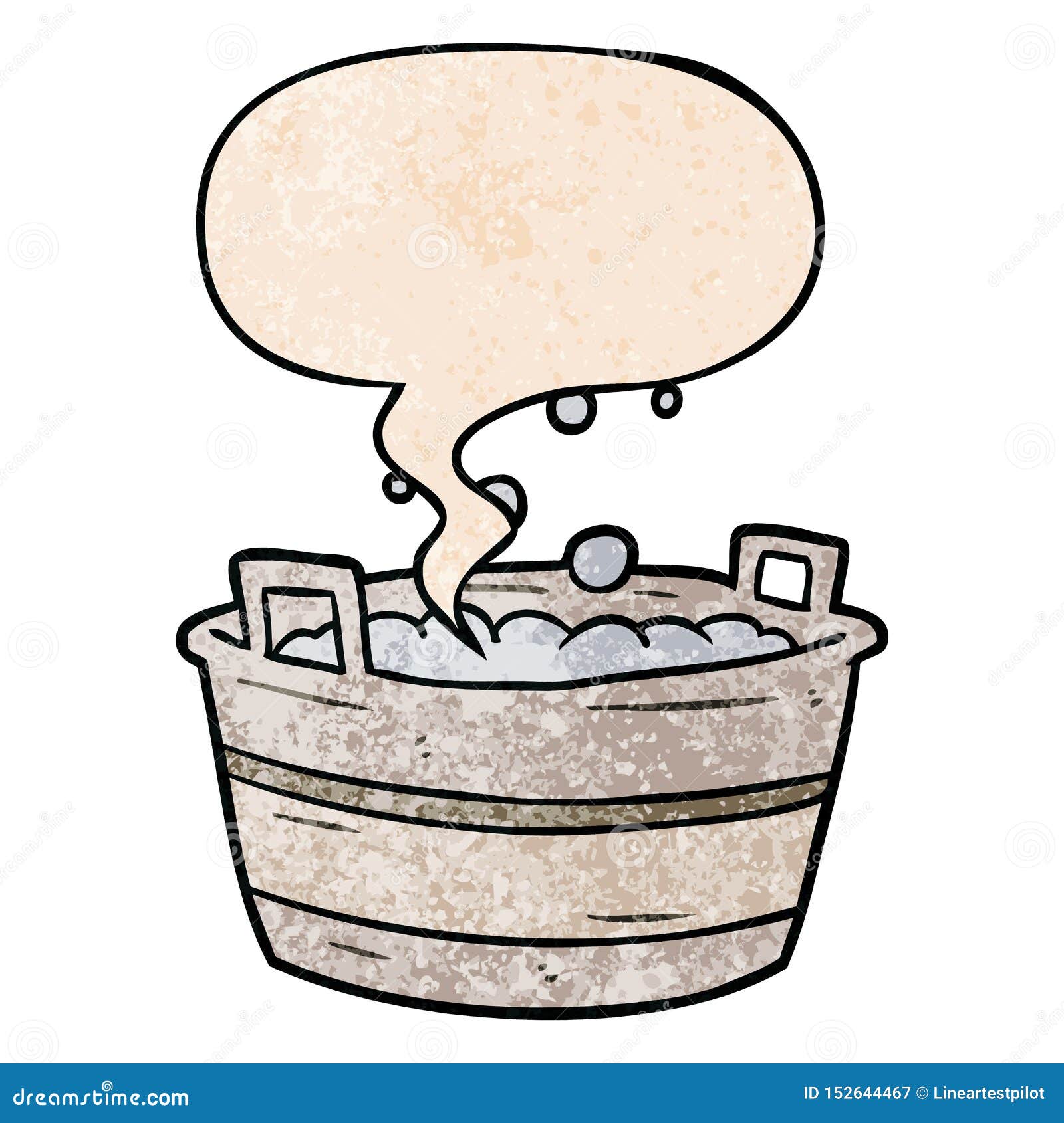 A Creative Cartoon Old Tin Bath Full of Water and Speech Bubble in