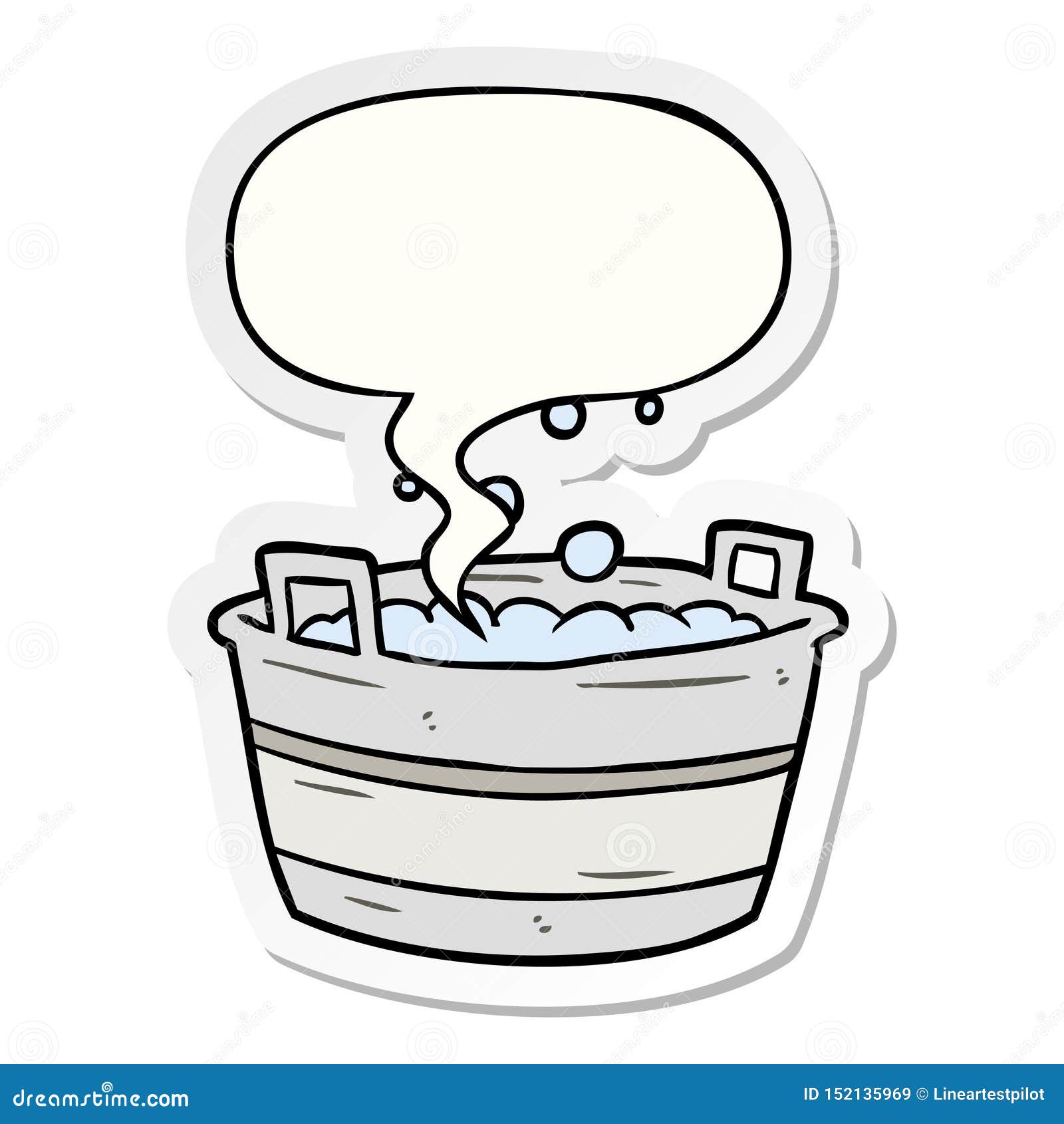 A Creative Cartoon Old Tin Bath Full of Water and Speech Bubble Sticker