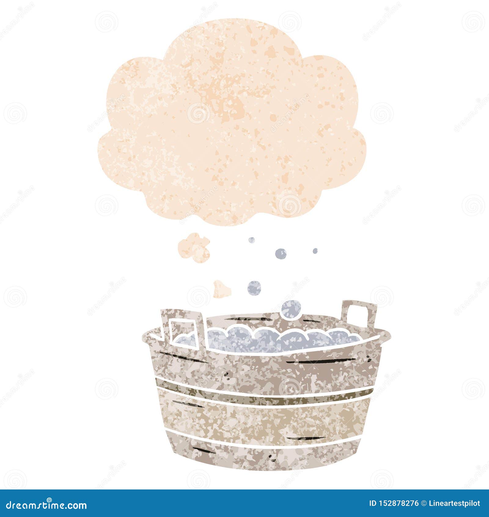 A Creative Cartoon Old Tin Bath and Thought Bubble in Retro Textured ...