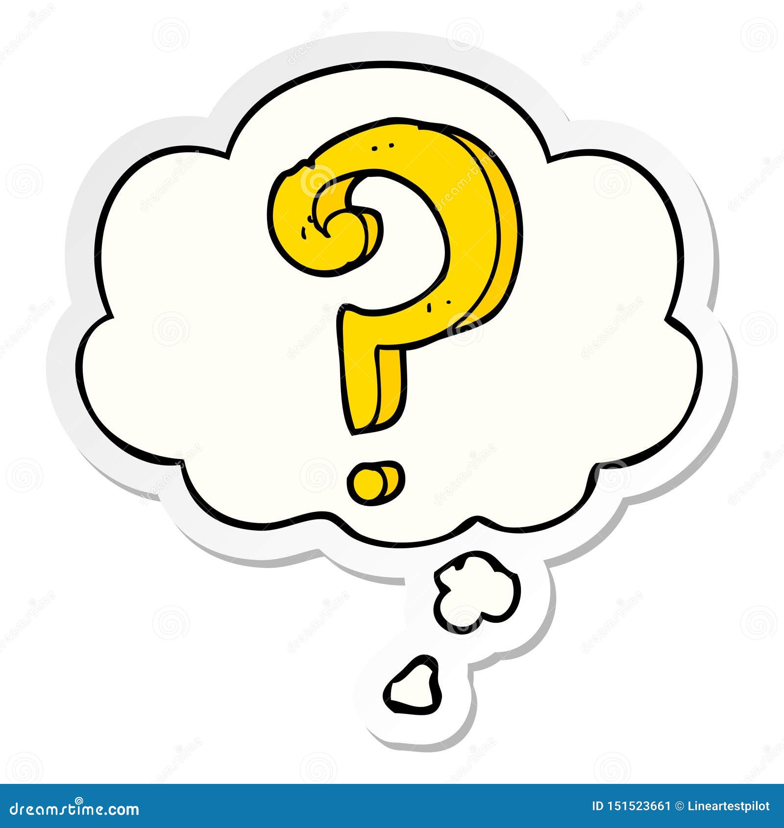 A Creative Cartoon Question Mark And Thought Bubble As A Printed Sticker Stock Vector