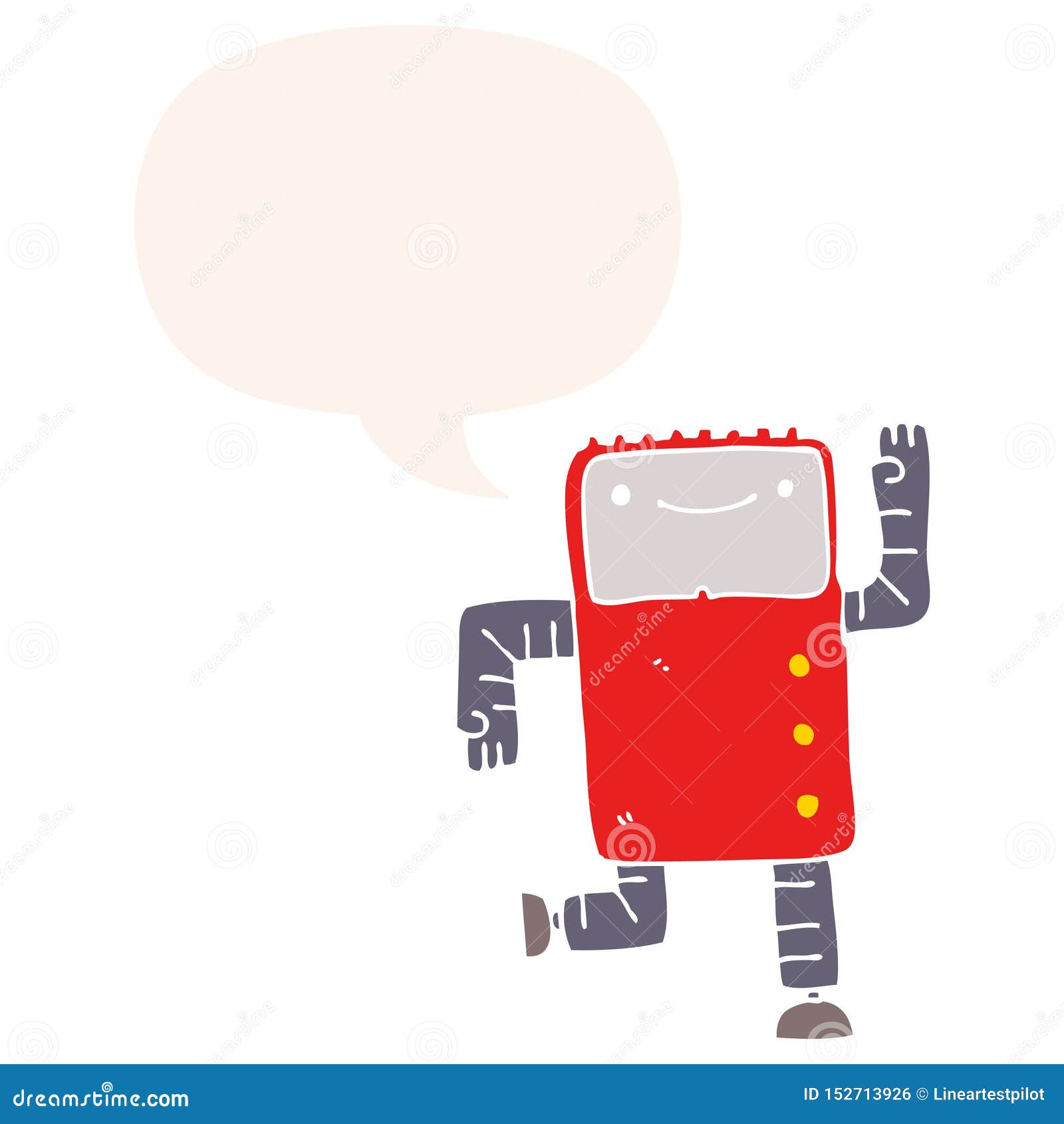A Creative Cartoon Robot and Speech Bubble in Retro Style Stock Vector Illustration of bubble