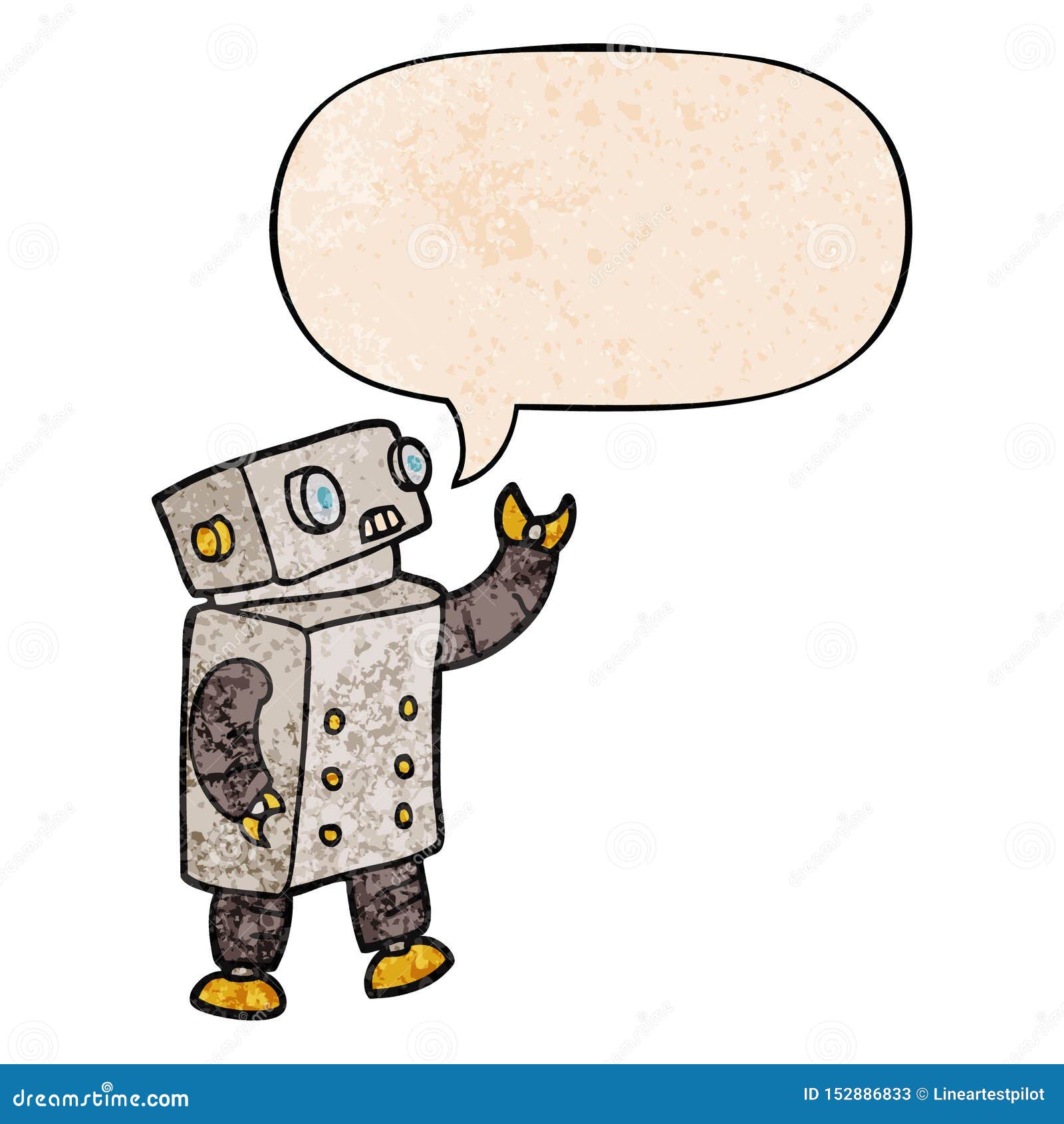 A Creative Cartoon Robot and Speech Bubble in Retro Texture Style Stock Vector Illustration of