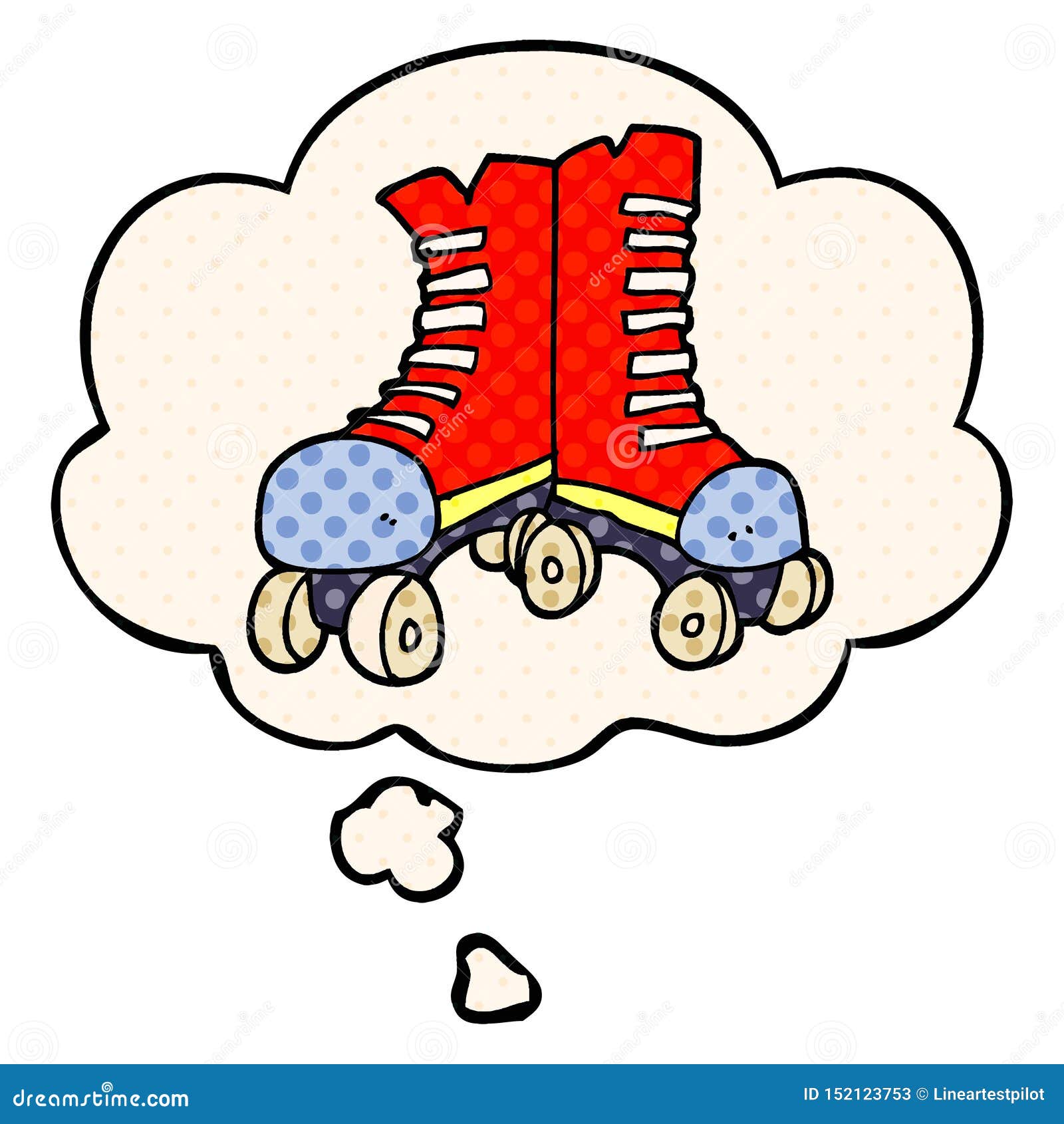 A Creative Cartoon Roller Boots and Thought Bubble in Comic Book Style