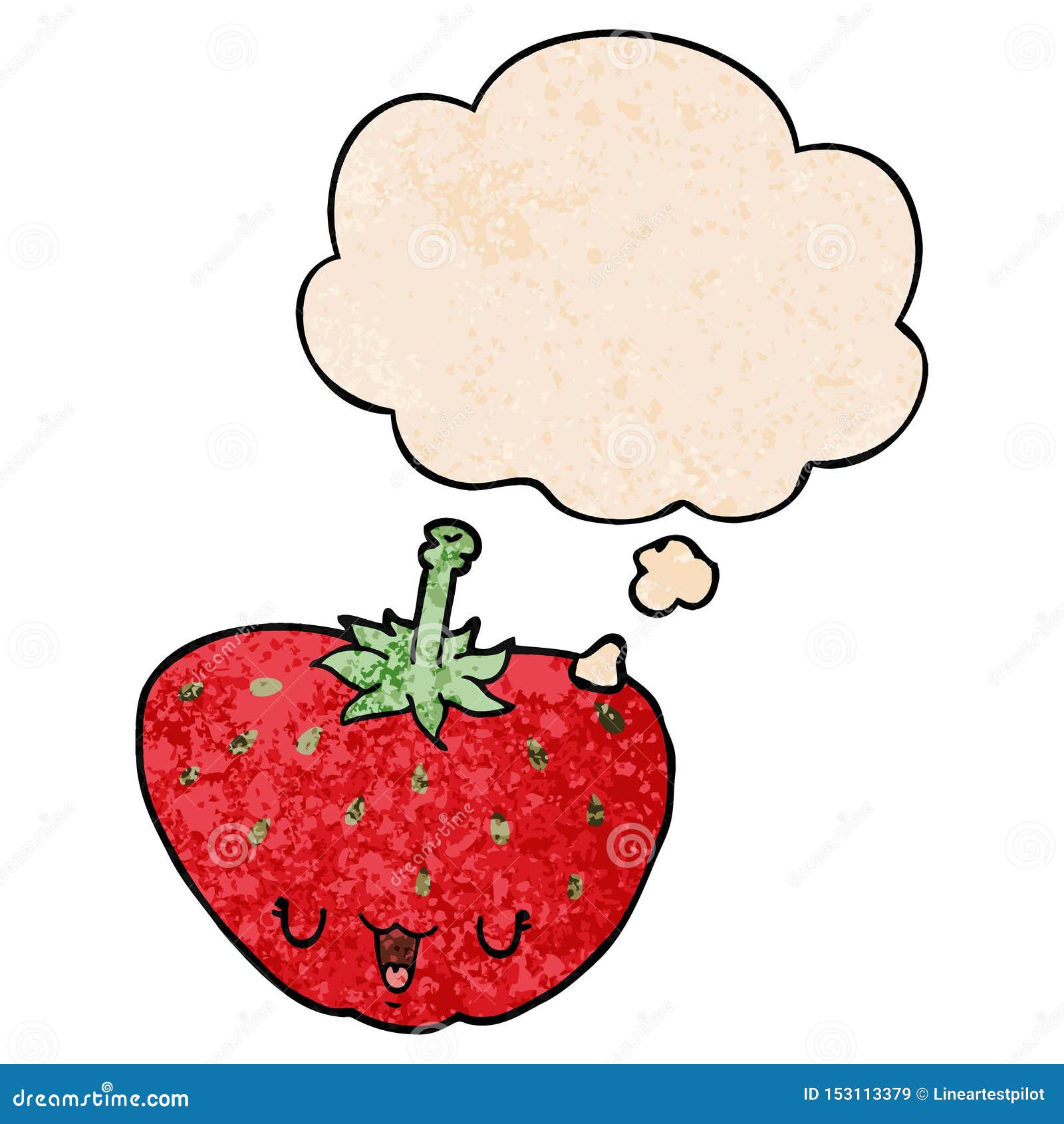 A Creative Cartoon Strawberry and Thought Bubble in Grunge Texture
