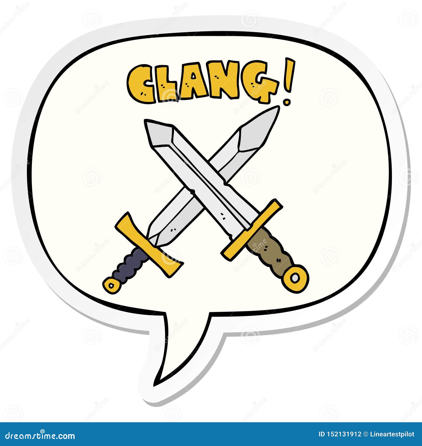 A Creative Cartoon Sword Fight and Speech Bubble Sticker Stock Vector