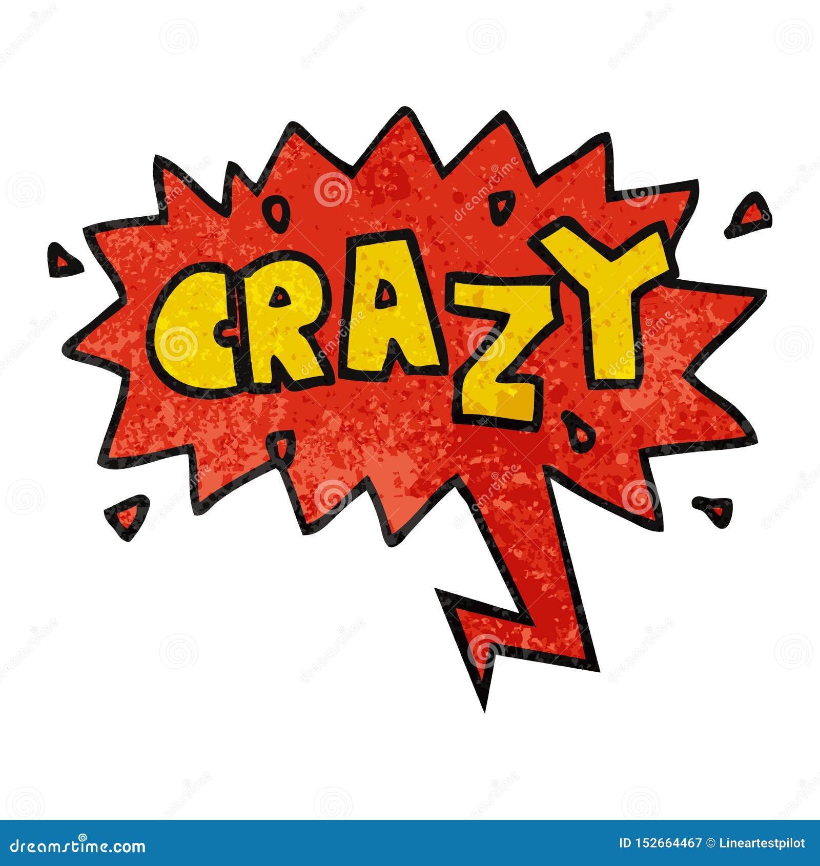 A Creative Cartoon Word Crazy and Speech Bubble in Retro Texture Style