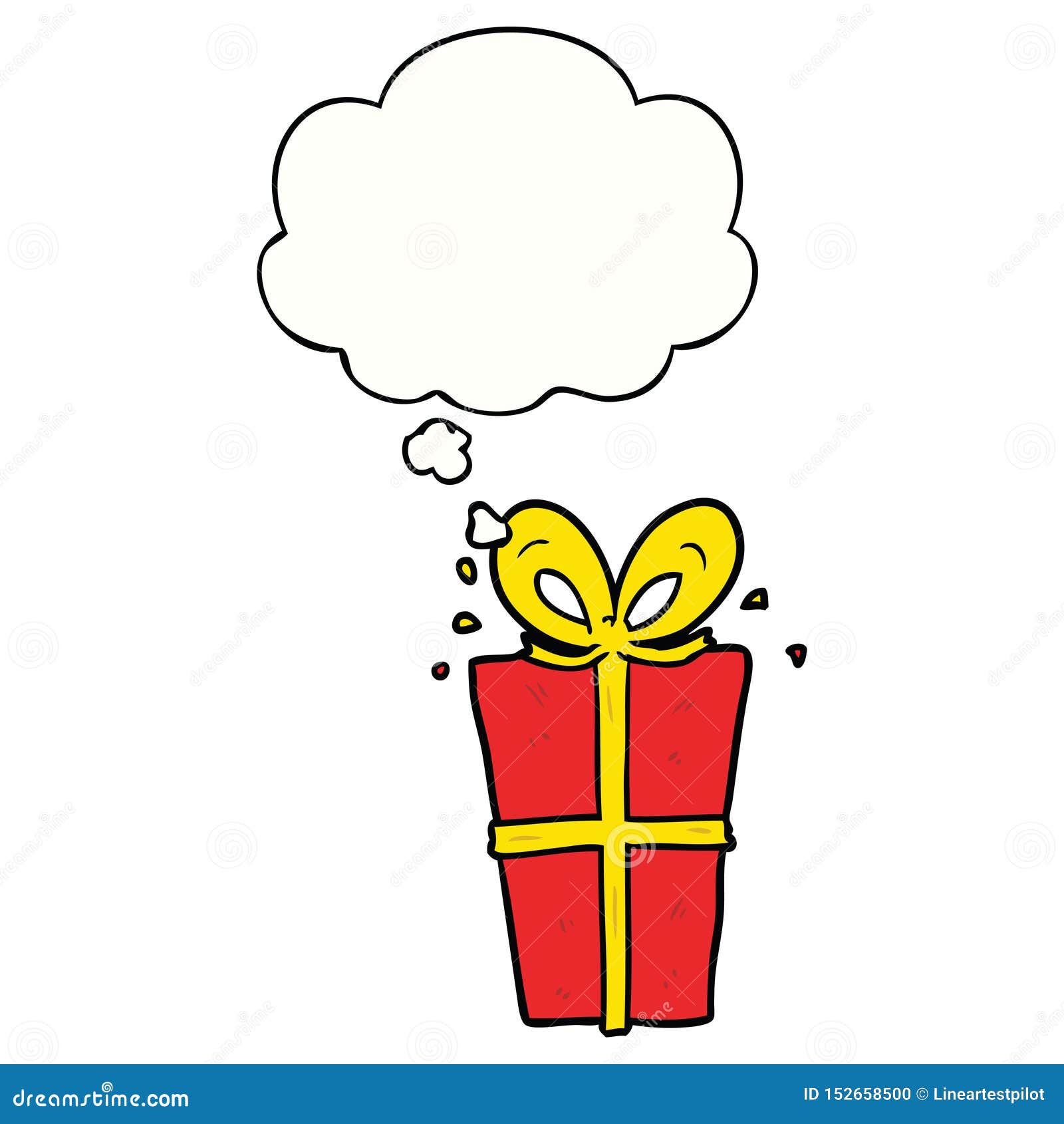 A Creative Cartoon Wrapped Gift and Thought Bubble Stock Vector