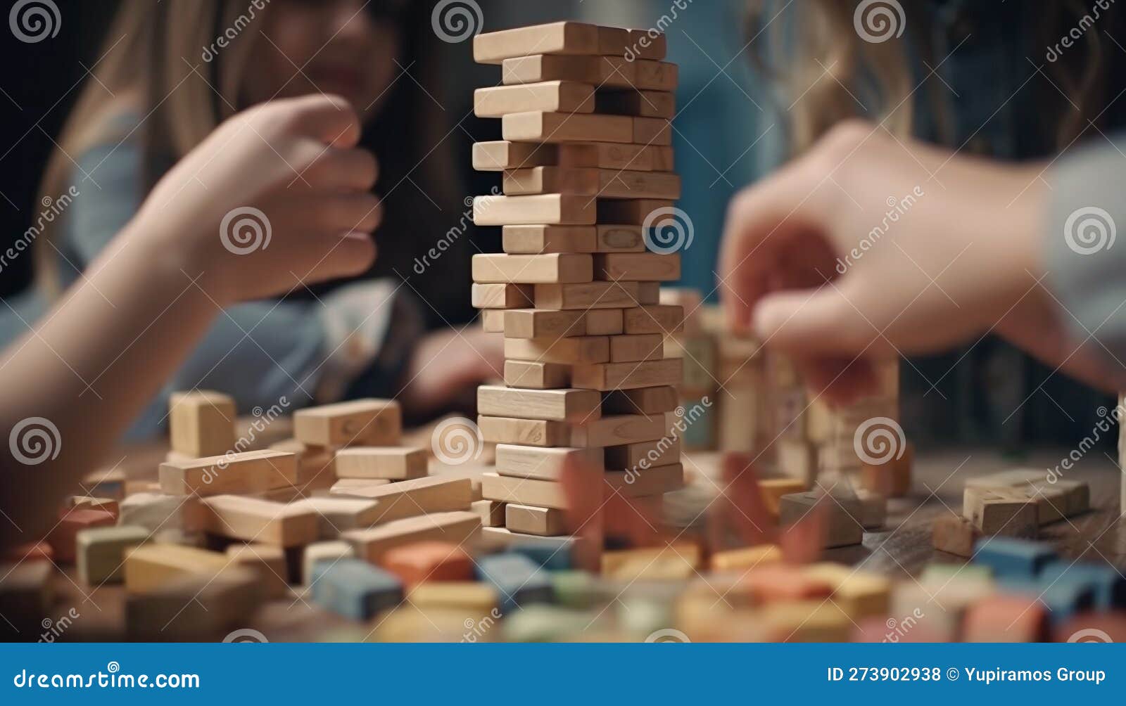 Creative Children Constructing Toy Blocks Together for Fun Generated by