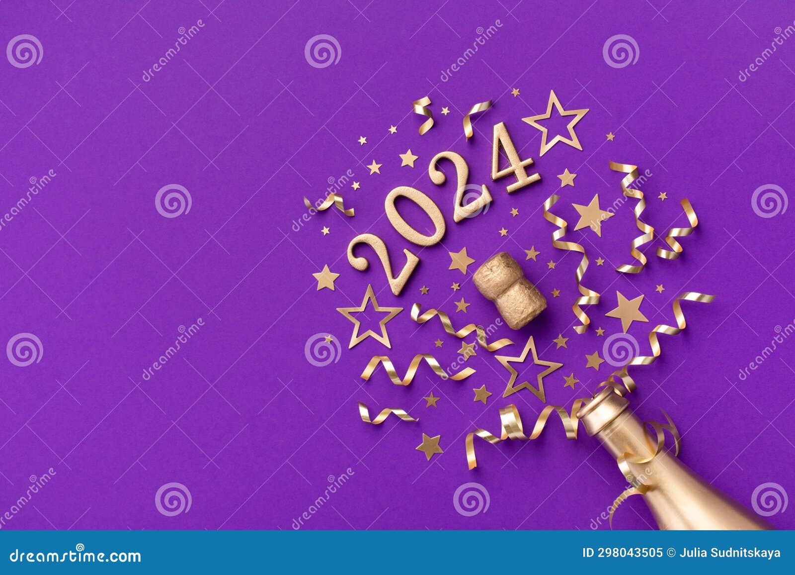 Golden 2024 New Year Numbers With Confetti And Champagne Bottle Stock Photo  - Download Image Now - iStock