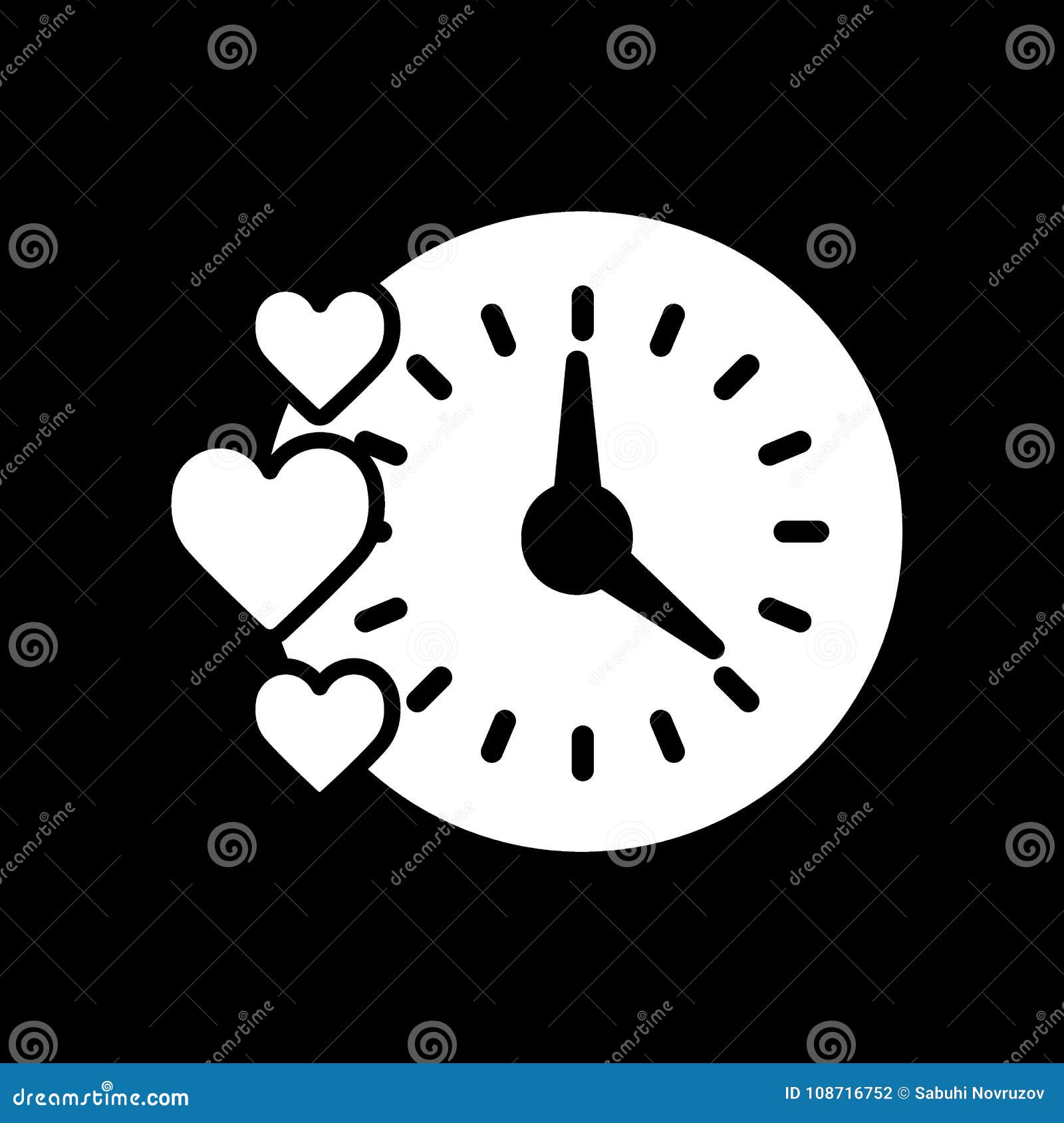 Creative Clock Heart Design. Simple Line Solid Illustration Stock