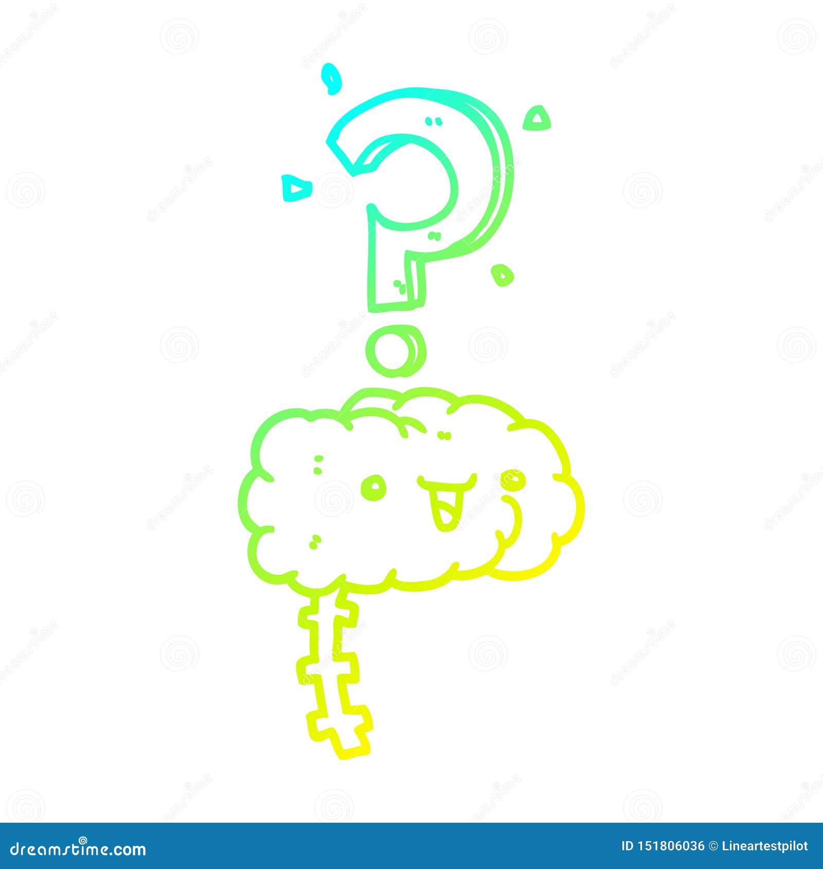A Creative Cold Gradient Line Drawing Cartoon Curious Brain Stock Vector Illustration Of
