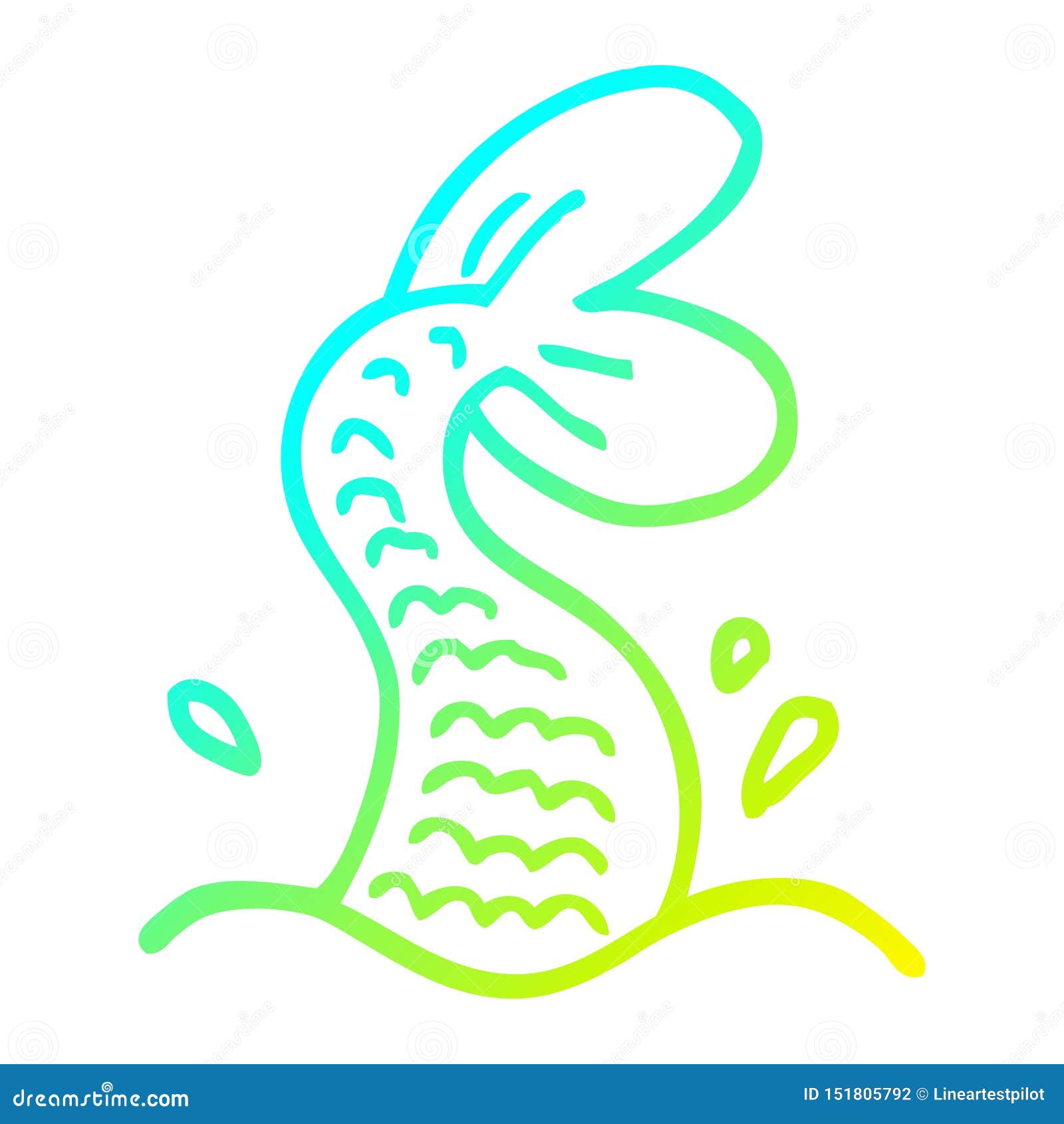 A Creative Cold Gradient Line Drawing Cartoon Mermaid Tail Stock Vector -  Illustration of mermaid, cold: 151805792