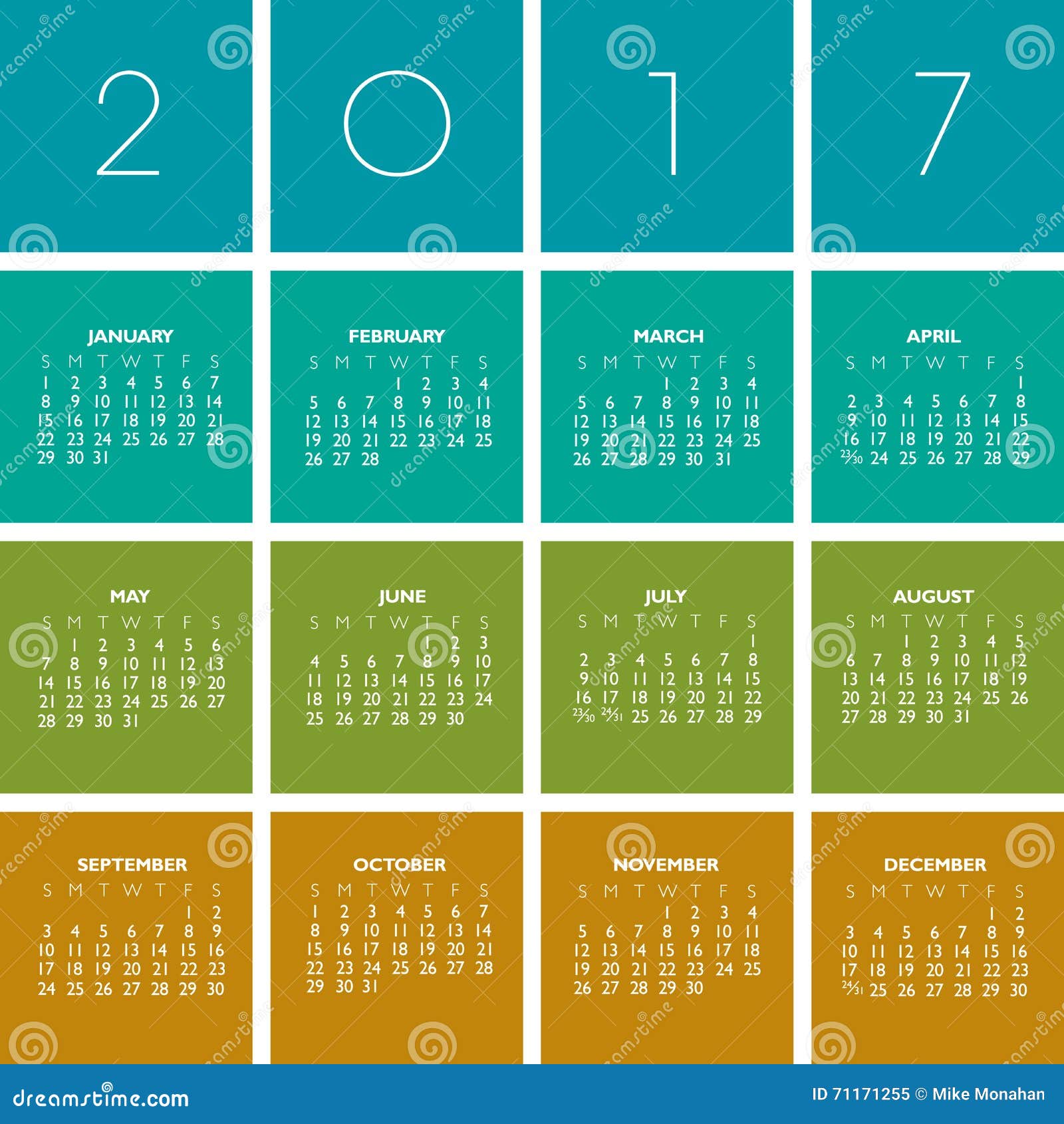 2017 Creative Colorful Calendar Stock Vector - Image: 71171255