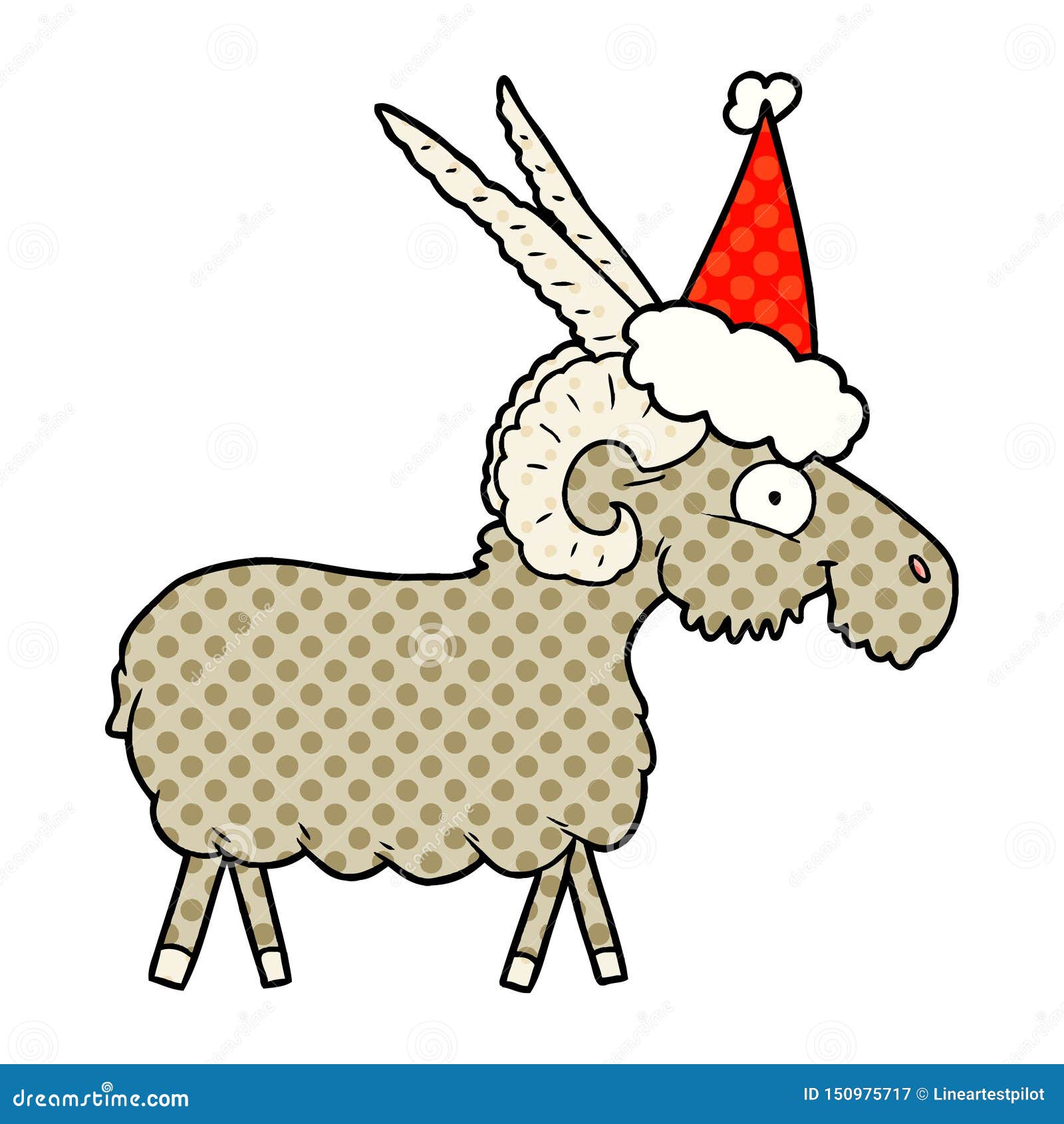 A Creative Comic Book Style Illustration of a Goat Wearing Santa Hat