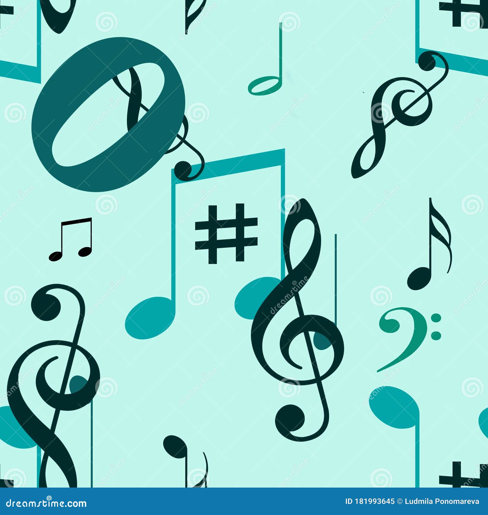 Illustration with Geometric Shapes. Music Notes, Pastel Colors. Stock