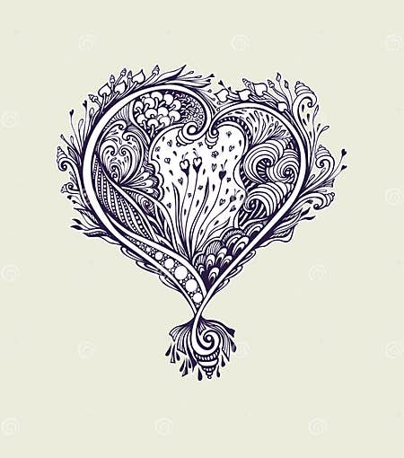 Creative Composition with Zen Tagle Heart in Vintage Style Black and ...