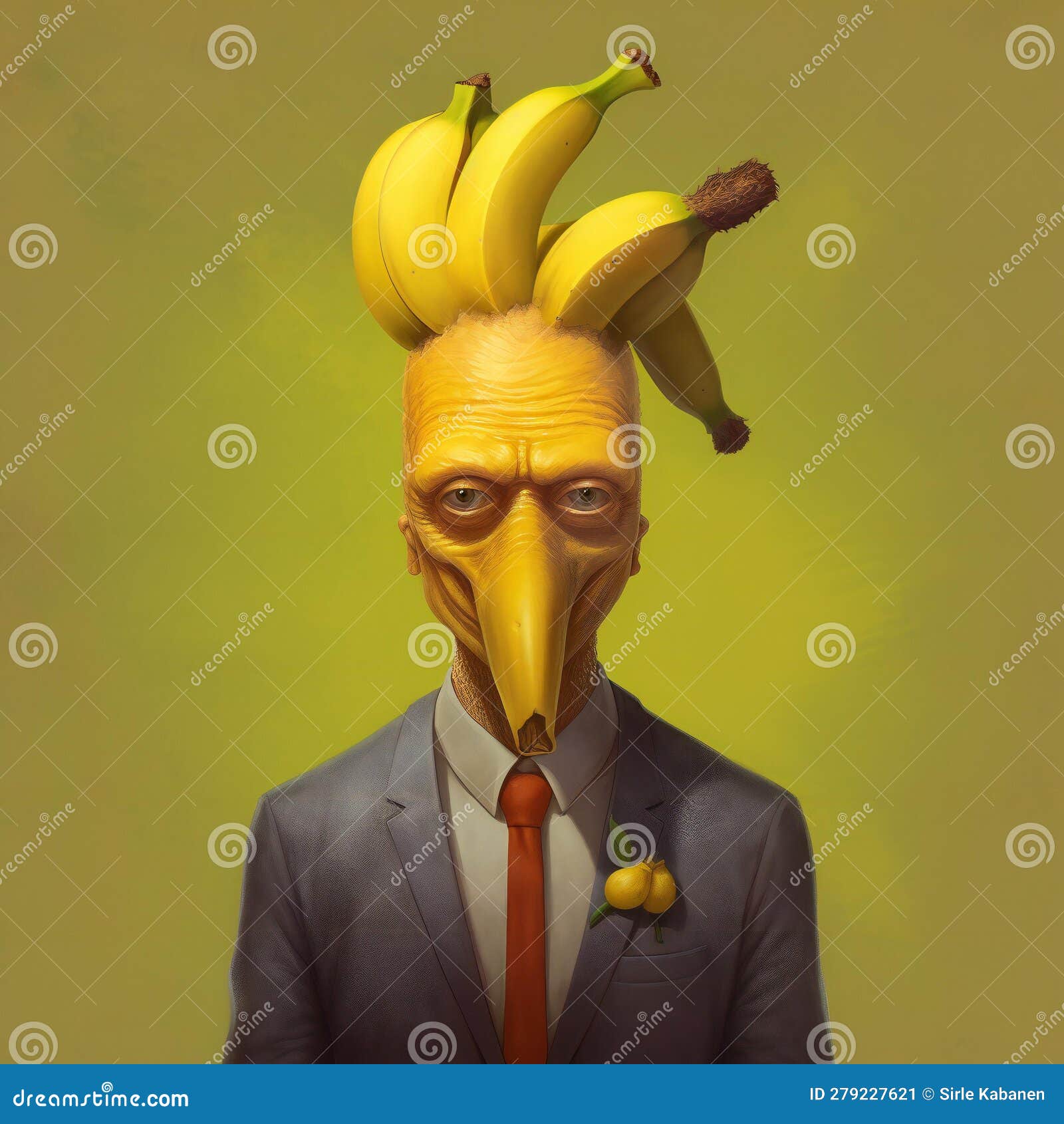 Creative Concept of a Banana Head Businessman. Created with Generative