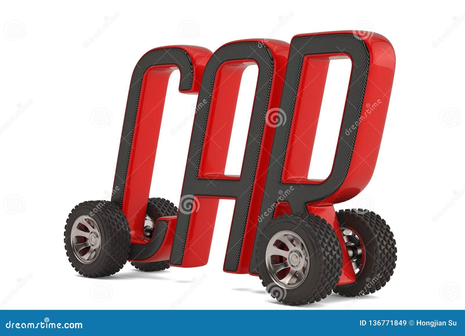 Creative Concept Car Words with Wheels Isolated on White Background 3D