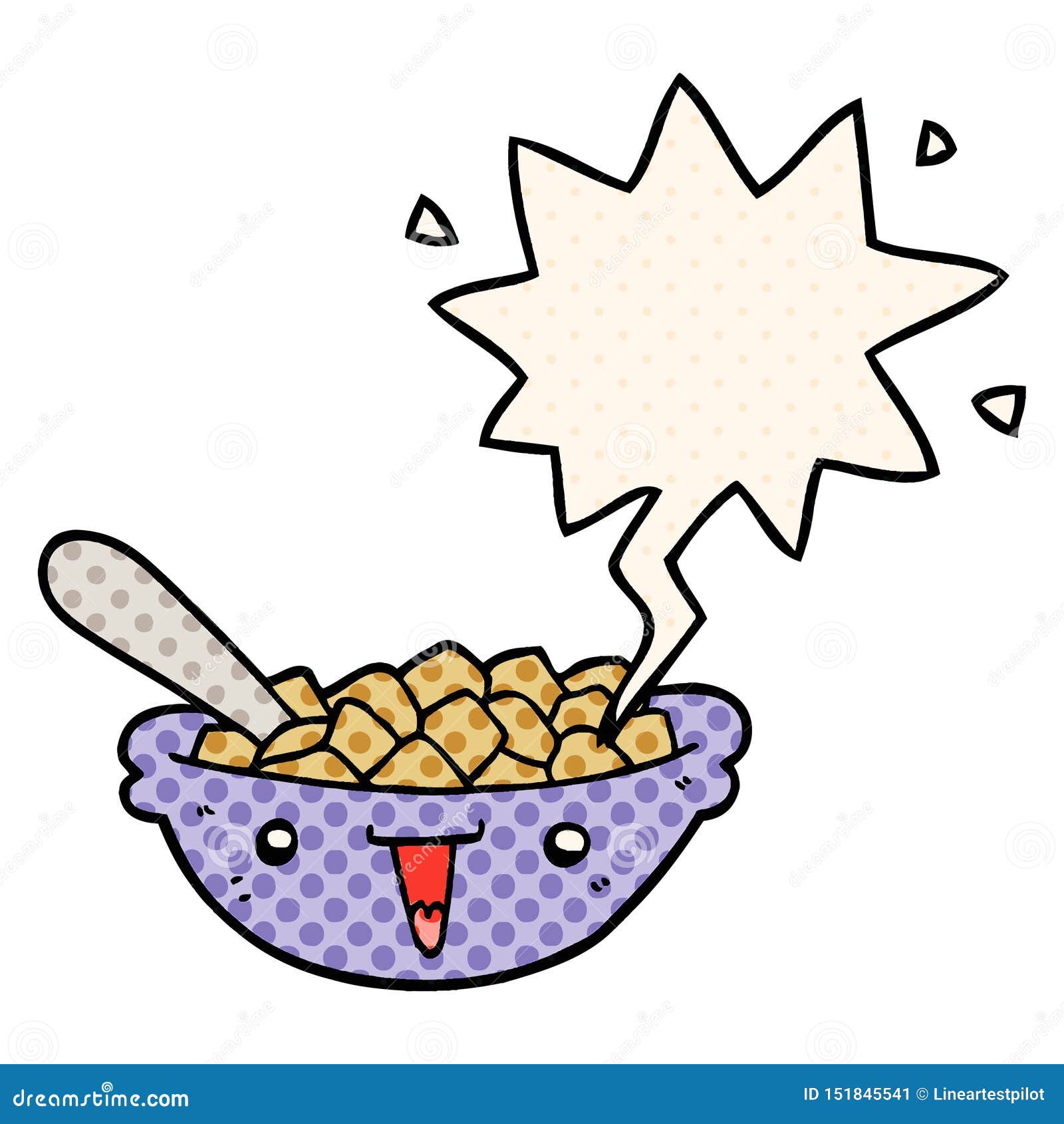 A Creative Cute Cartoon Bowl of Cereal and Speech Bubble in Comic Book