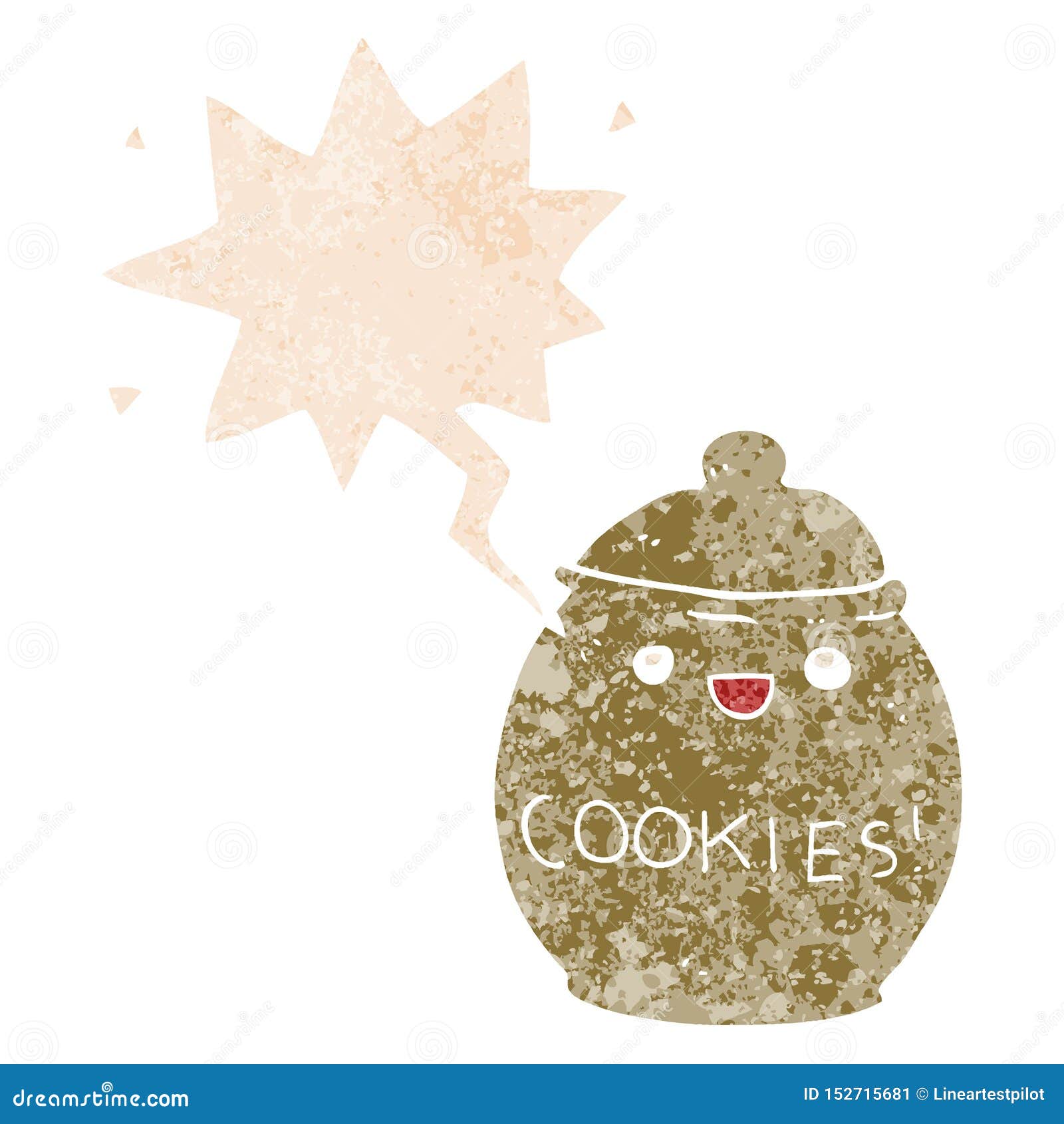 A Creative Cute Cartoon Cookie Jar and Speech Bubble in Retro Textured