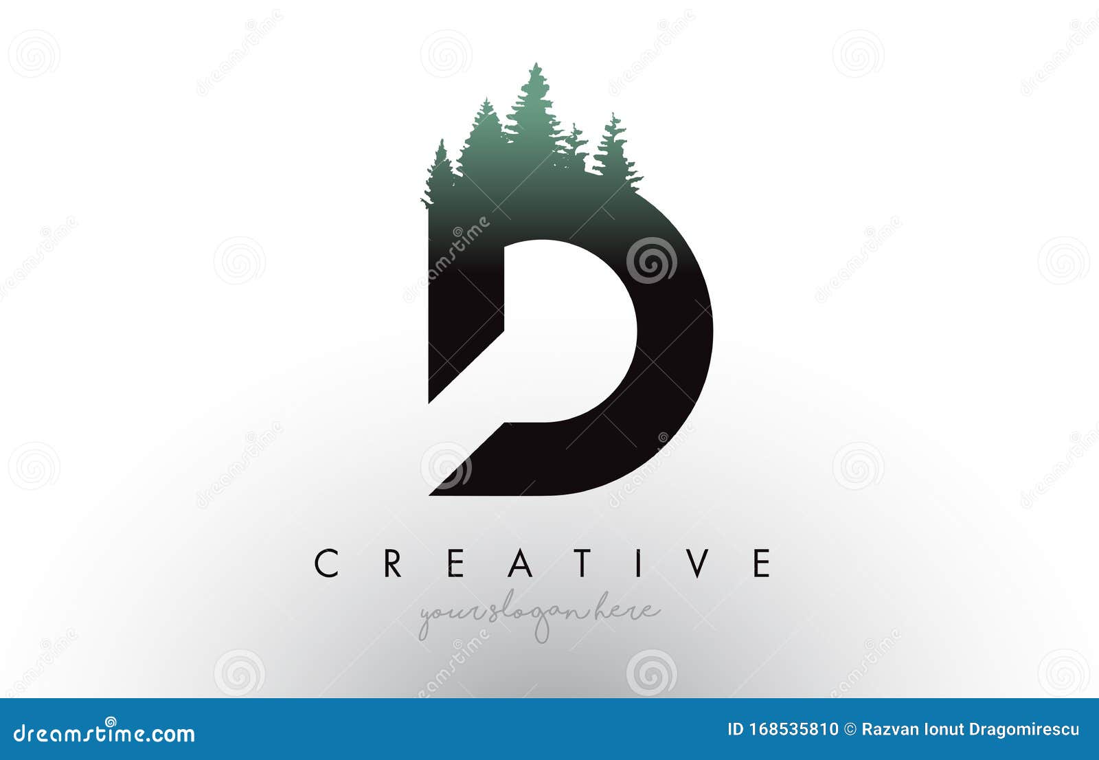 Creative D Letter Logo Idea with Pine Forest Trees. Letter D Design