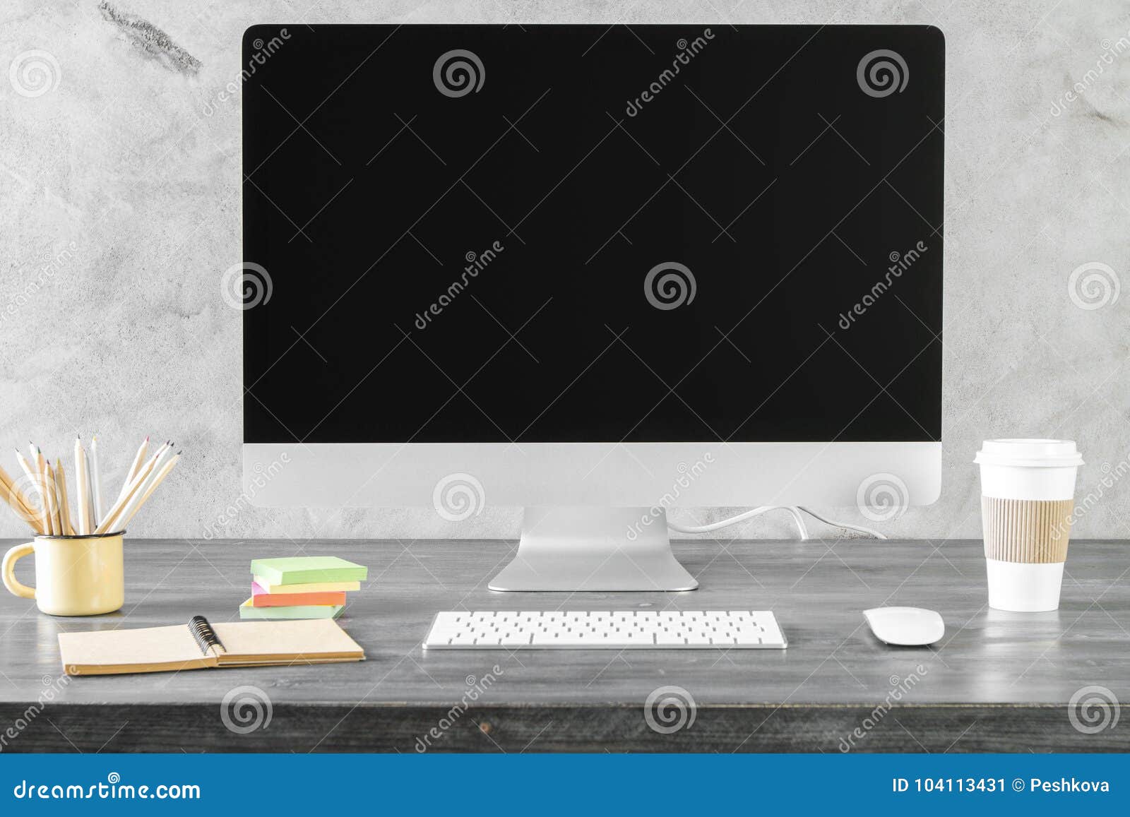Creative Desktop With Clean Computer Screen Stock Image Image Of