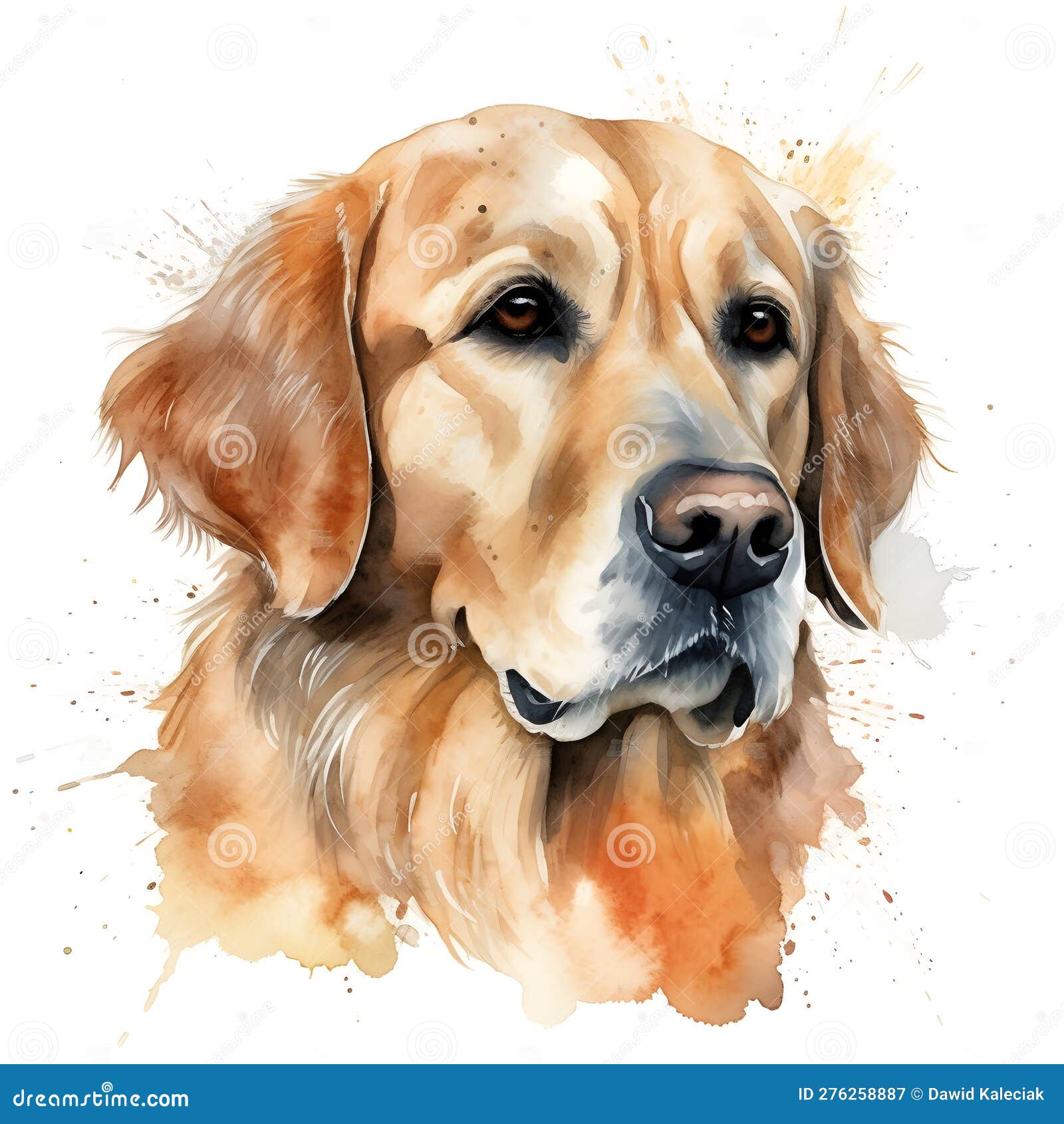 Creative and Detailed Cartoon Golden Retriever in Watercolor Style ...