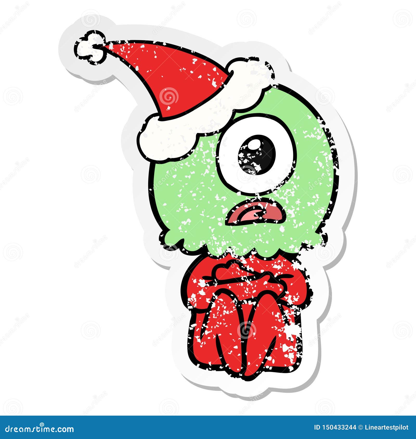 Hand Drawn Distressed Sticker Cartoon of a Cyclops Alien Spaceman ...