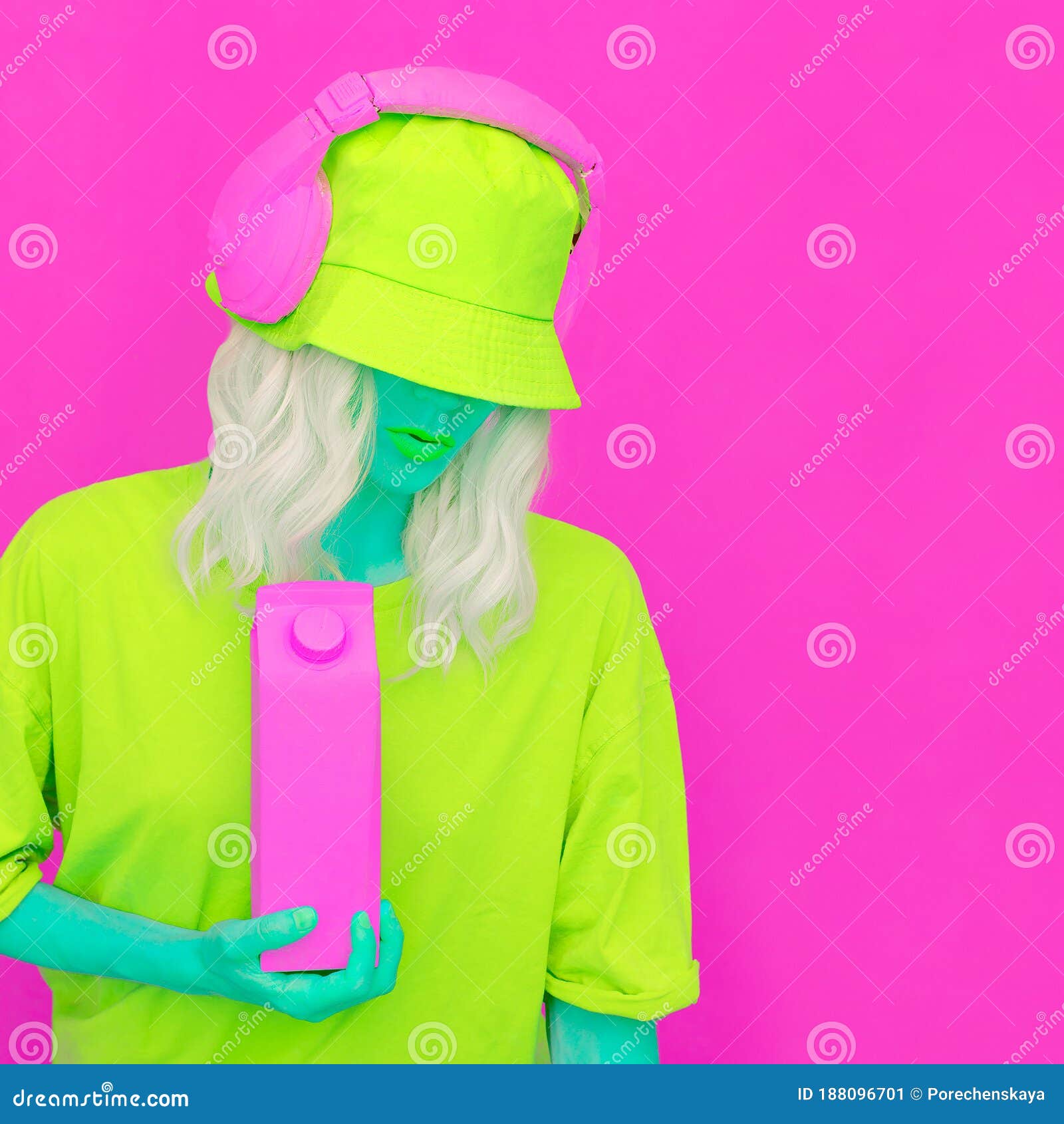1600px x 1690px - Creative Dj Girl in Stylish Headphones and Bucket Hats. Monochrome Acid  Colours Fashion Trends Stock Image - Image of trends, asia: 188096701